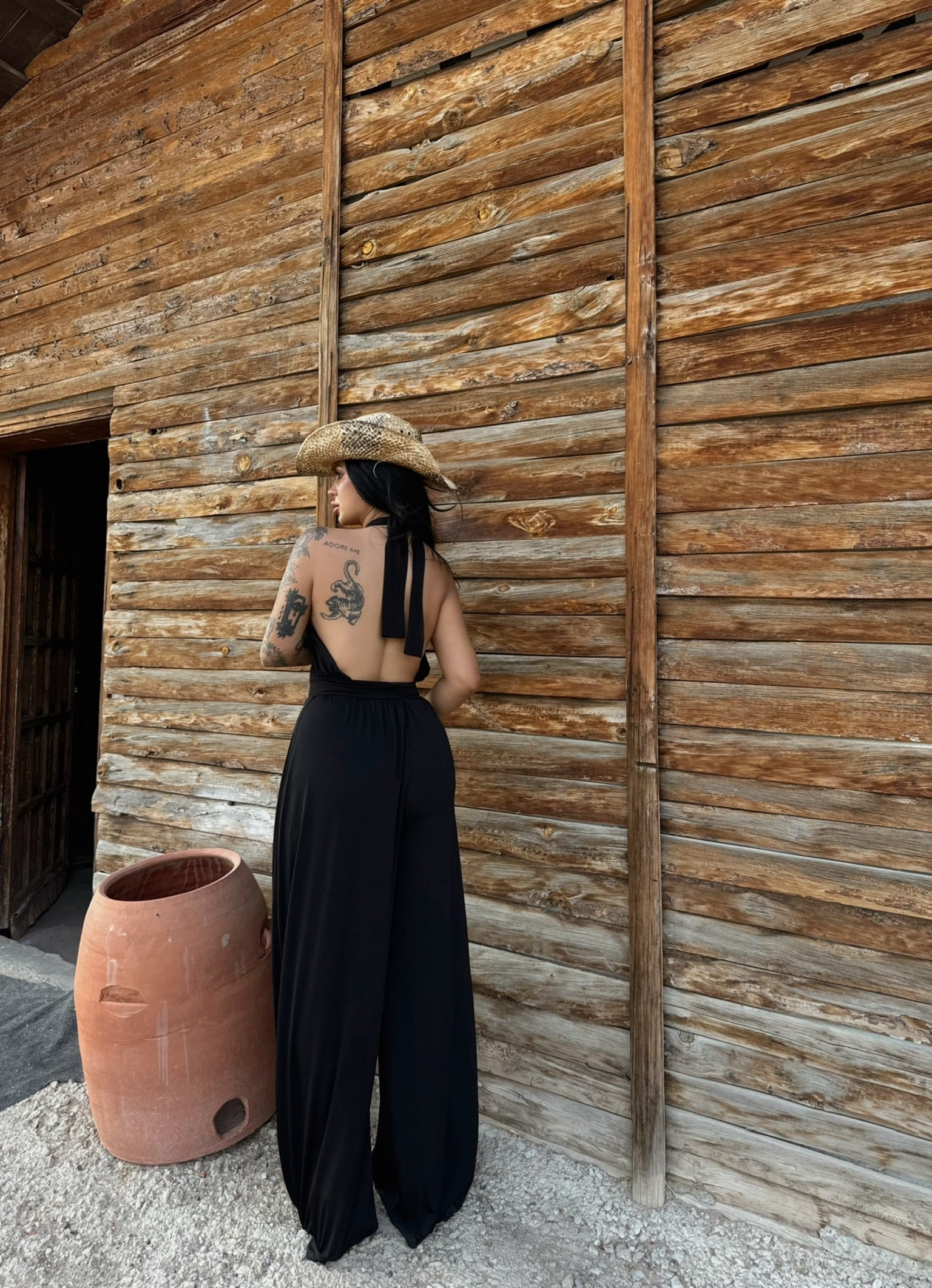 Black Cross Neck Wide-Leg Jumpsuit