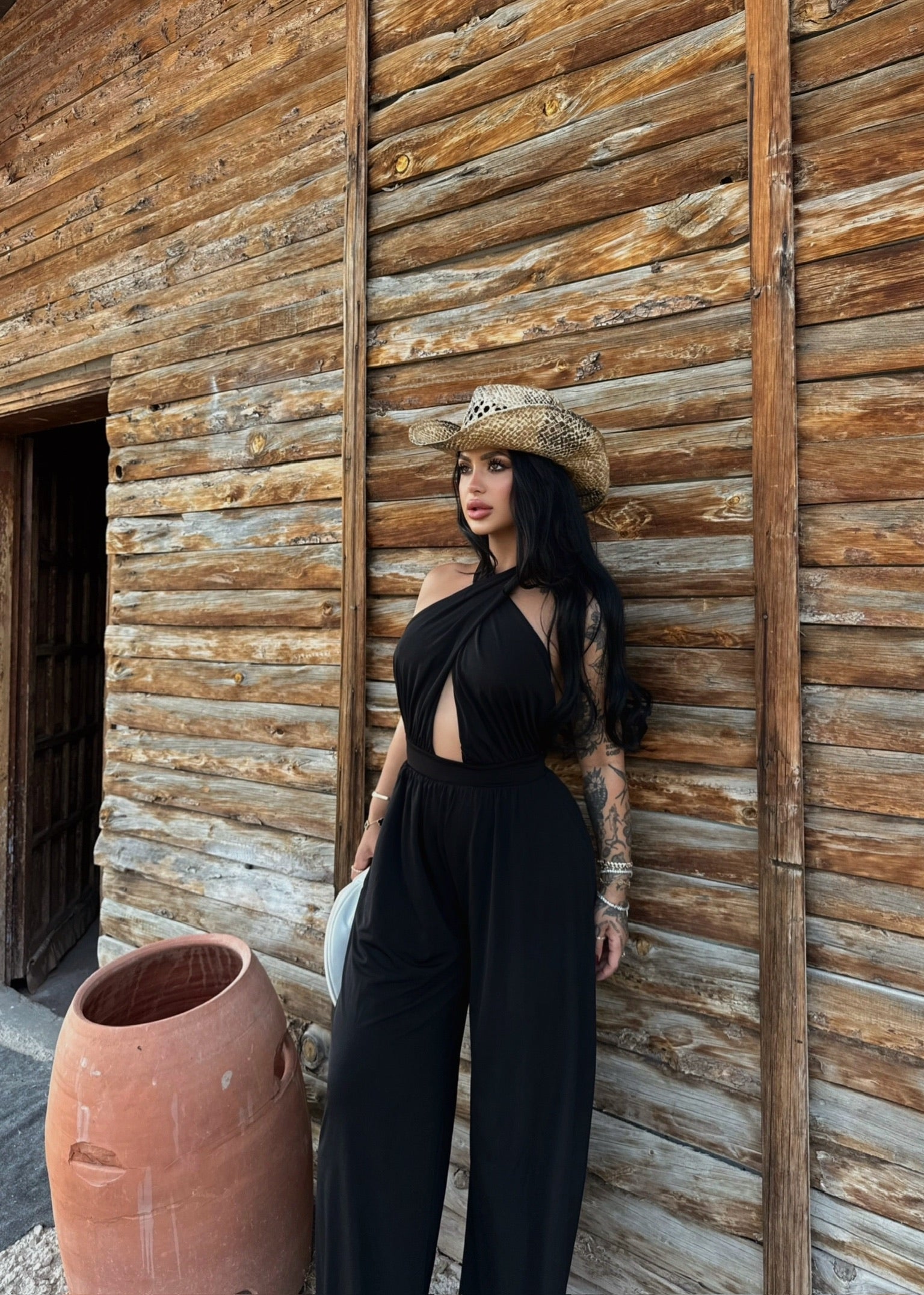 Black Cross Neck Wide-Leg Jumpsuit