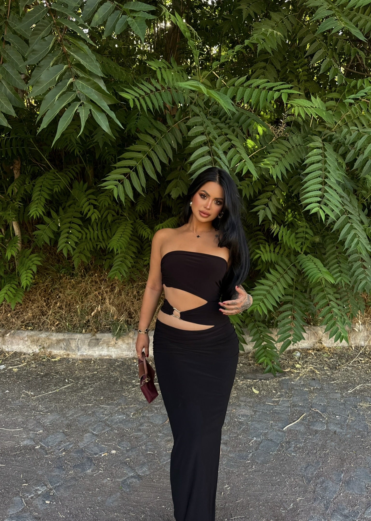 Black Accessory Waist Strapless Dress