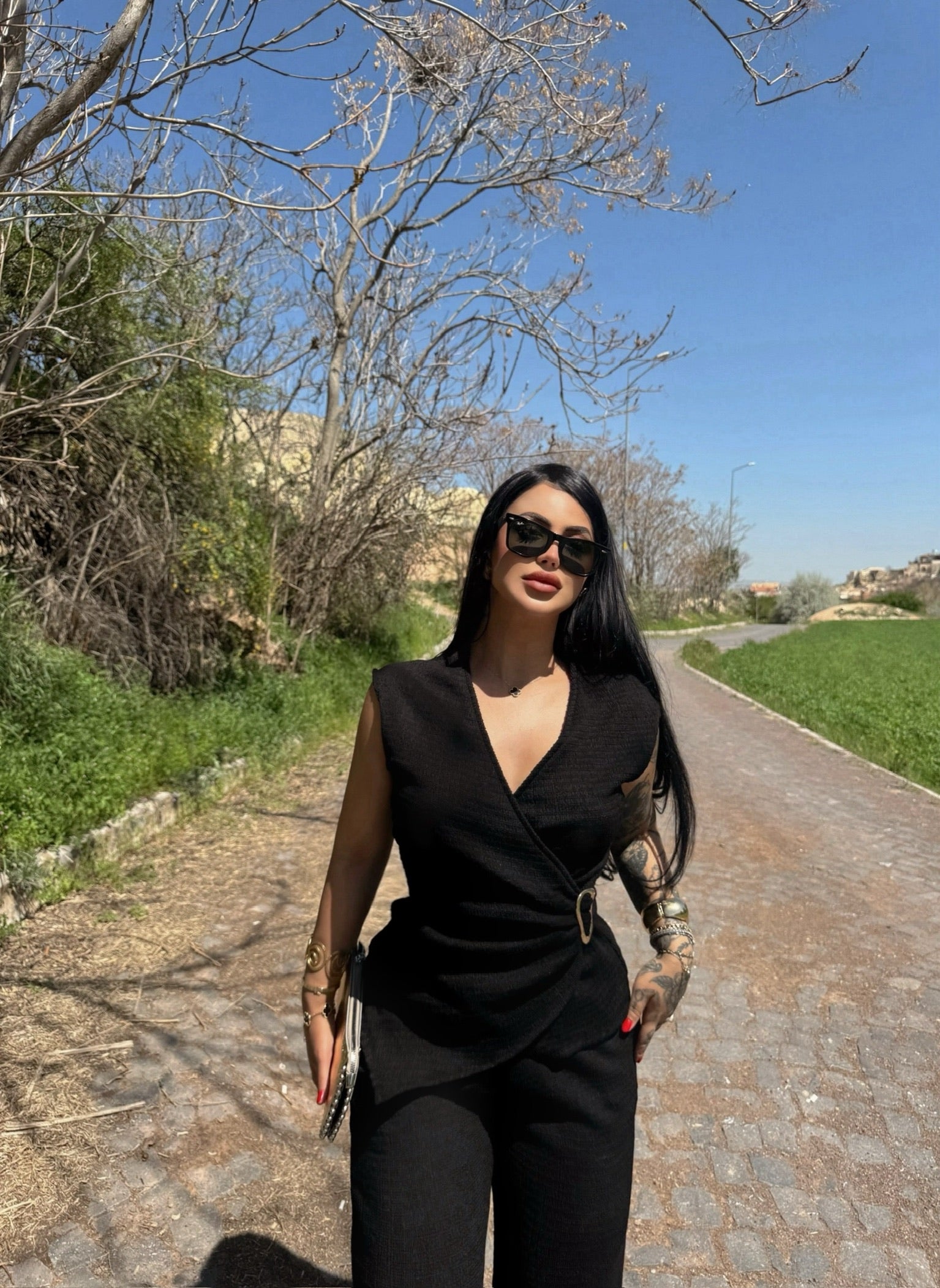 Black Buckle Wrap Two-Piece Set