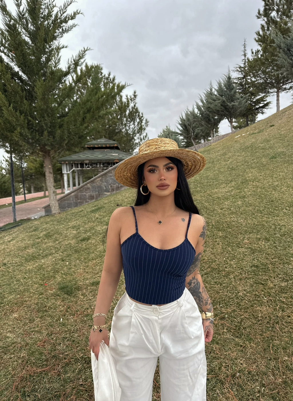 Navy Strappy Striped Bustier