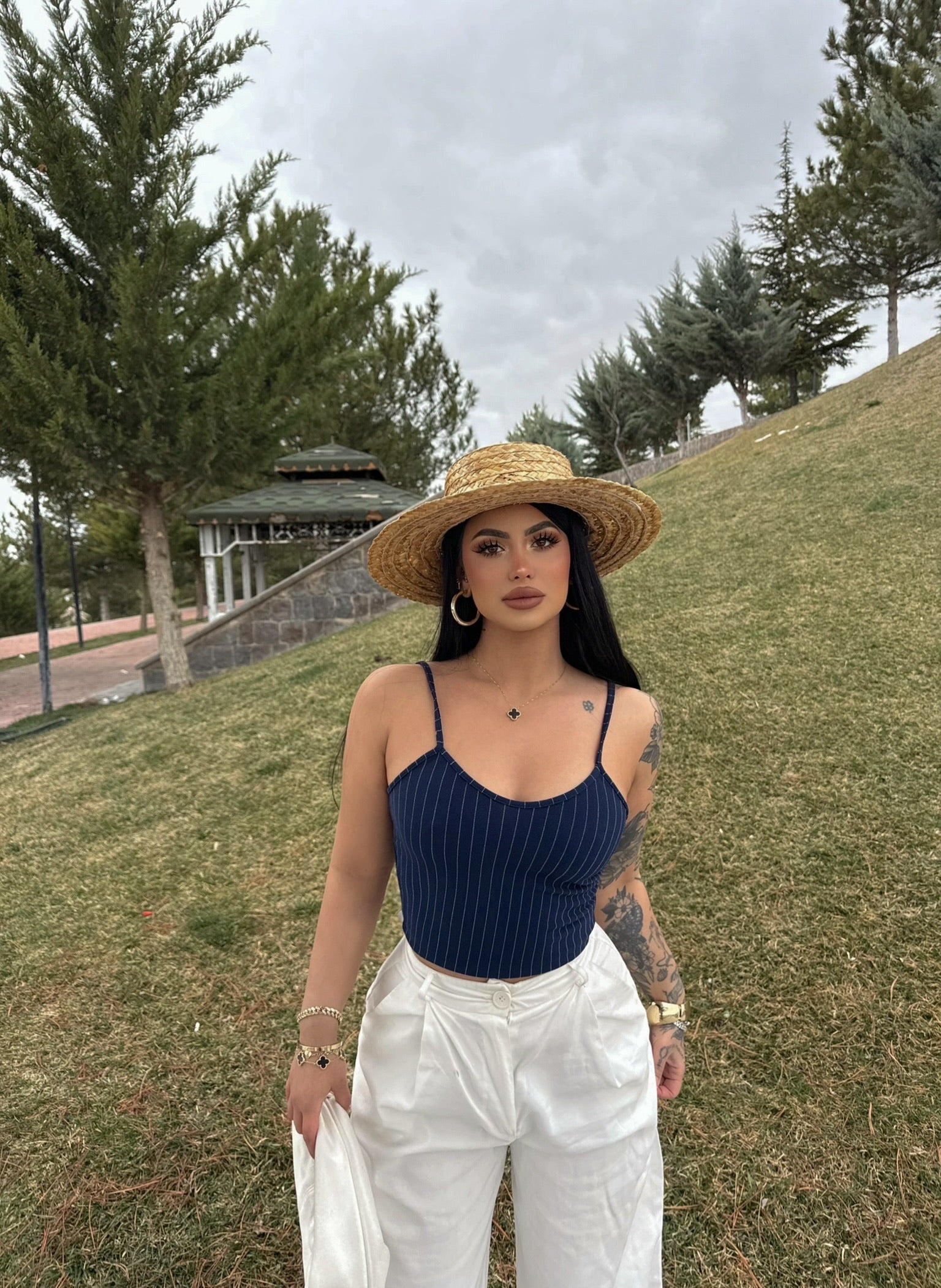 Navy Strappy Striped Bustier
