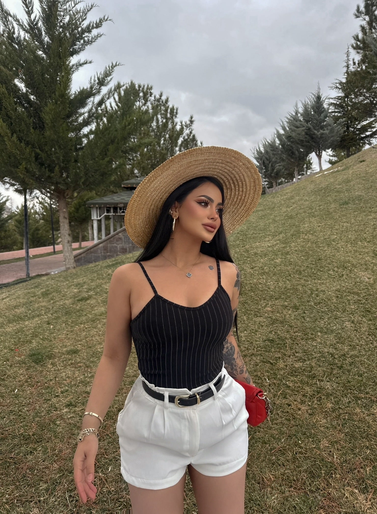 Black Strappy Striped Bustier