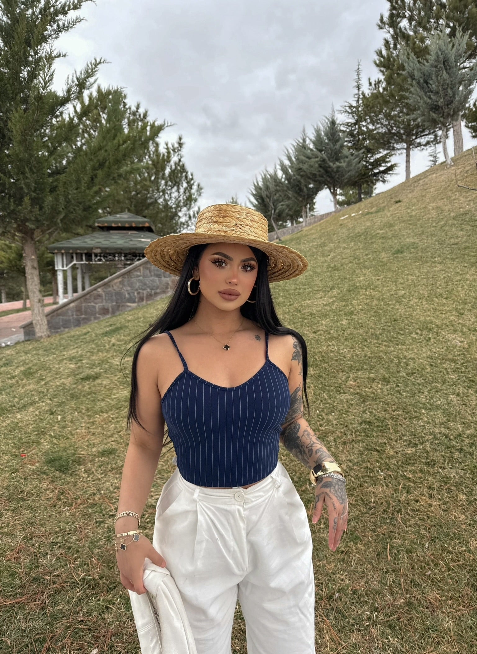 Navy Strappy Striped Bustier