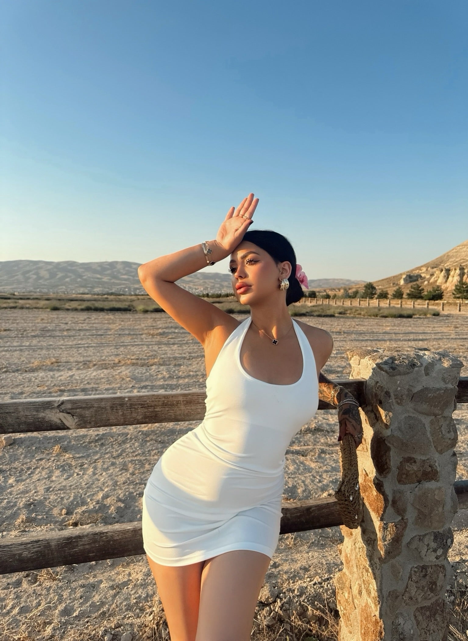 White Halter Neck Double Dress