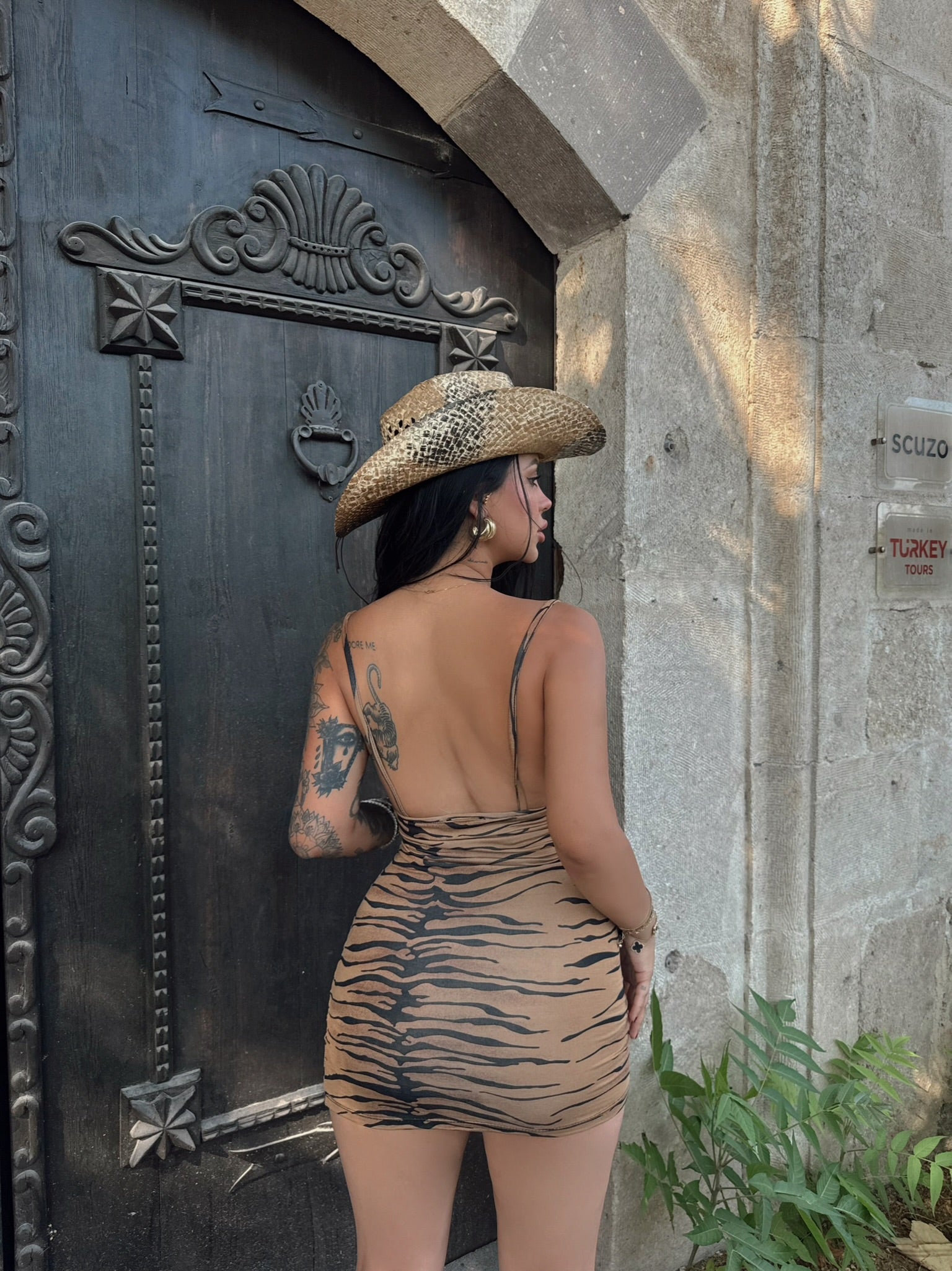 Zebra Print Wrap Strap Dress