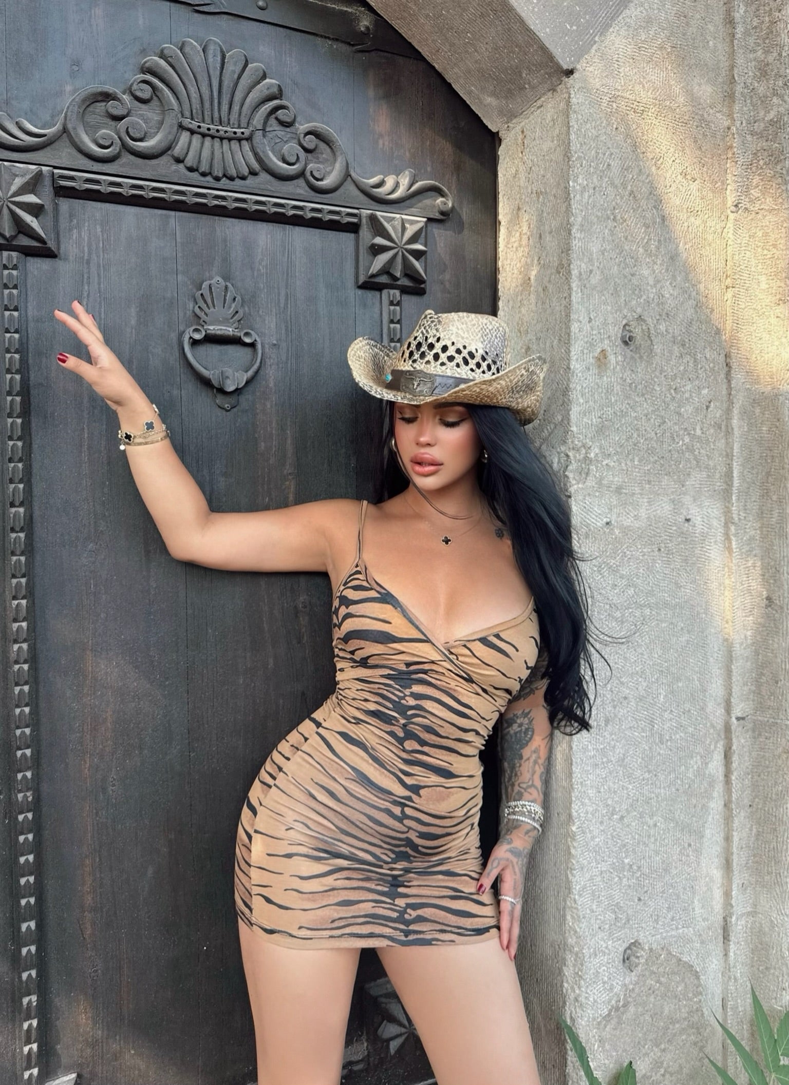 Zebra Print Wrap Strap Dress