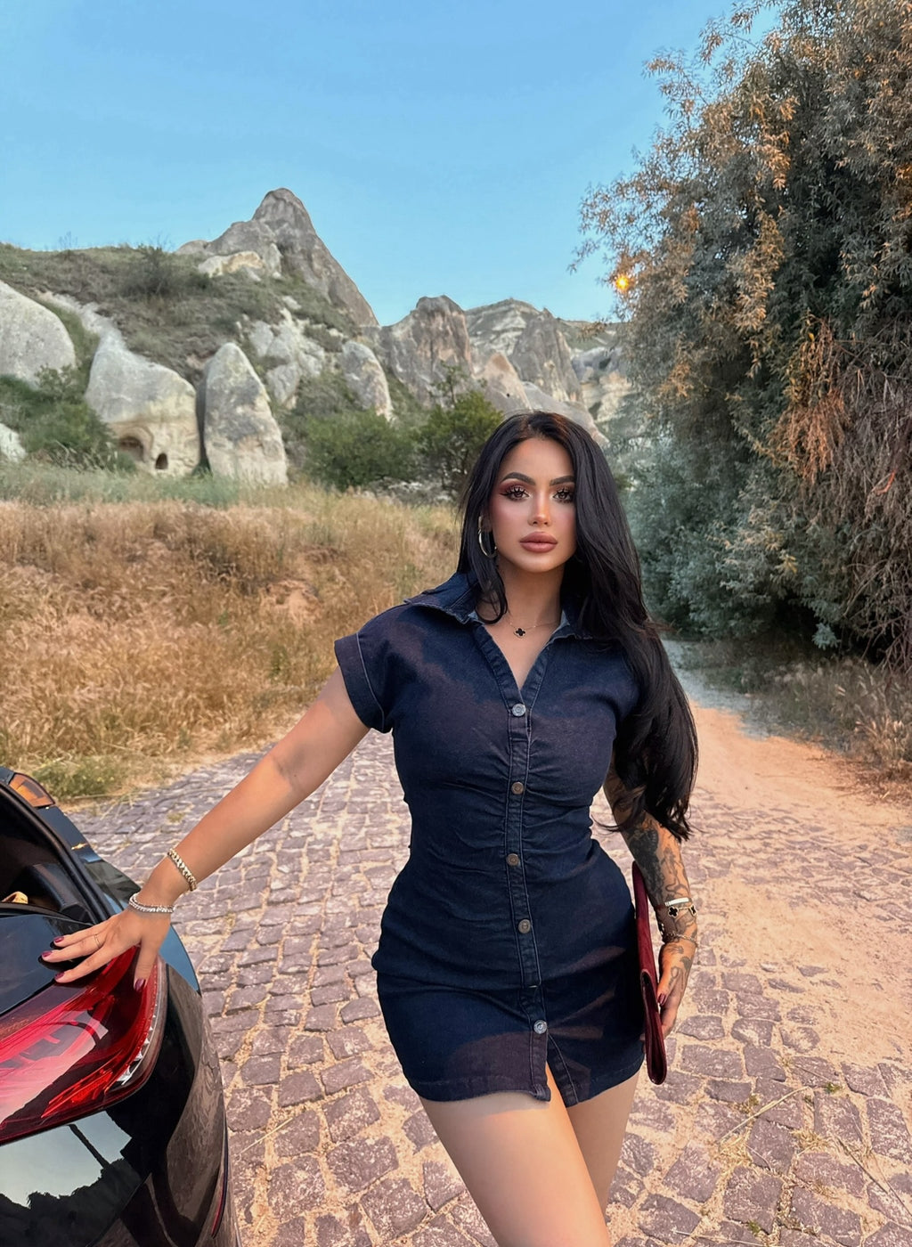 Front Button Denim Dress