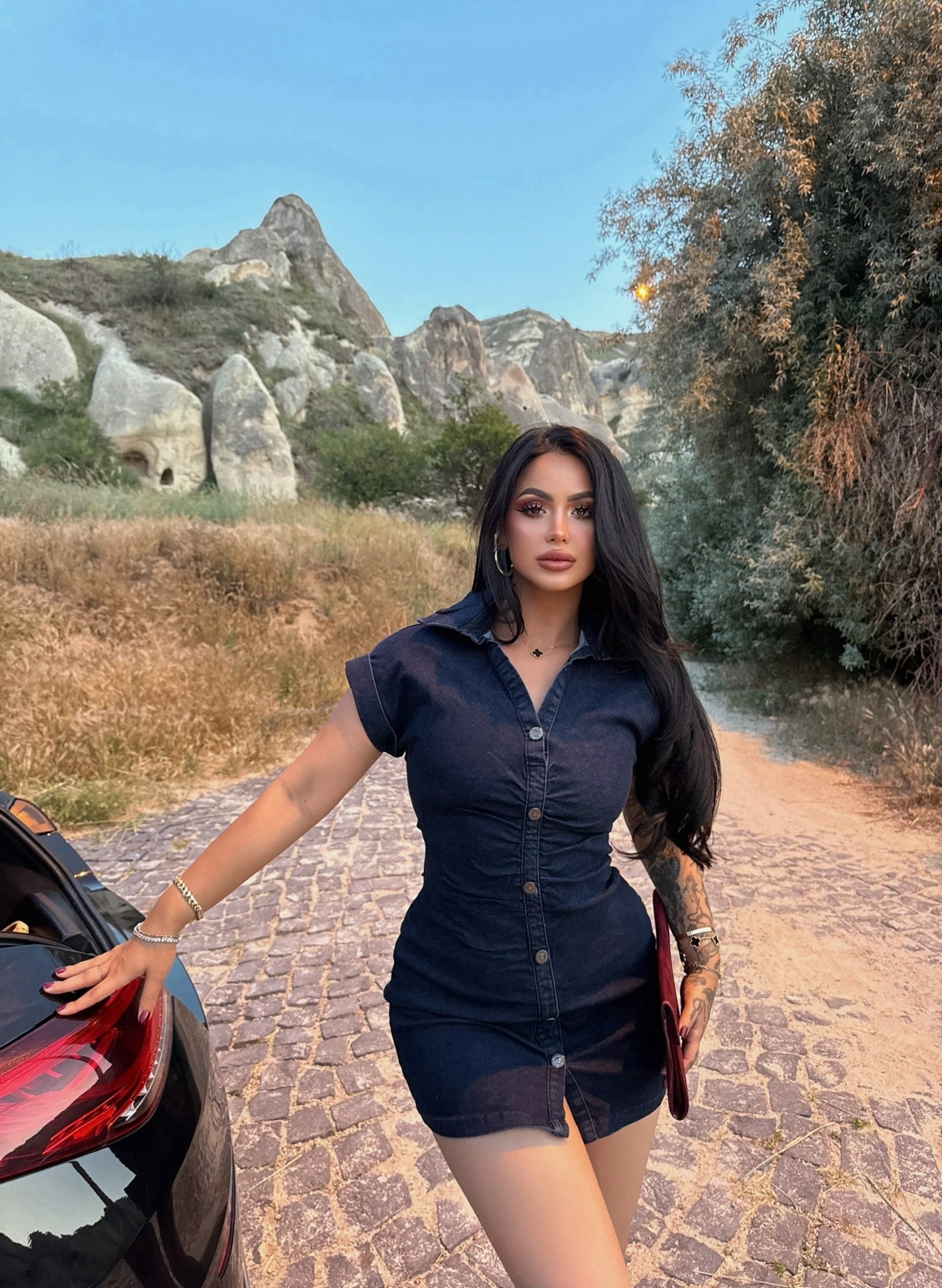 Front Button Denim Dress