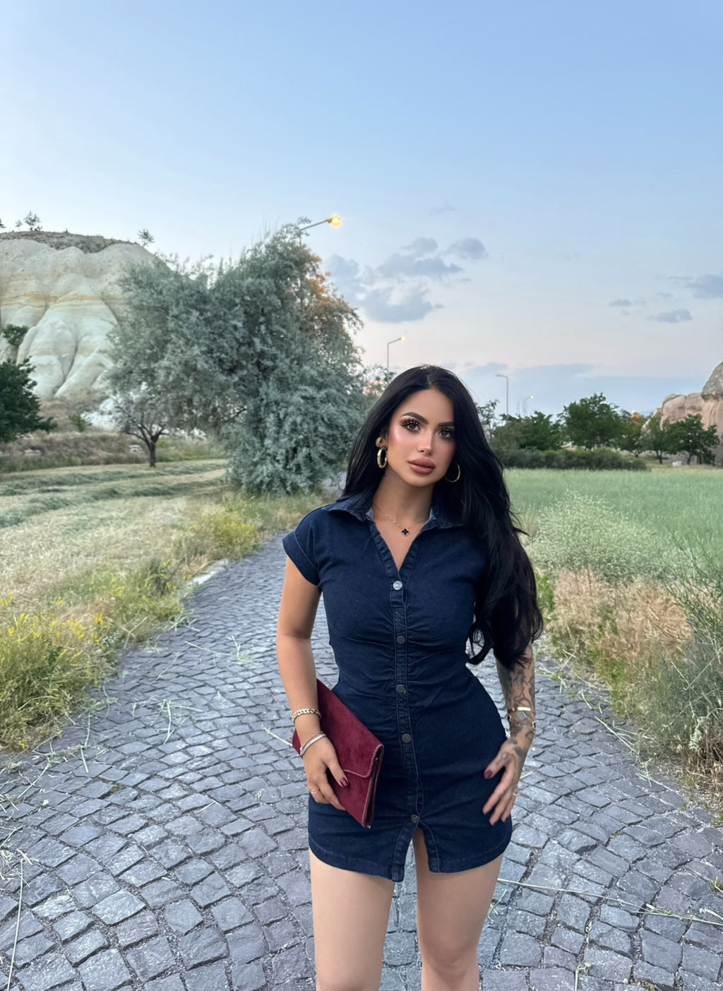 Front Button Denim Dress