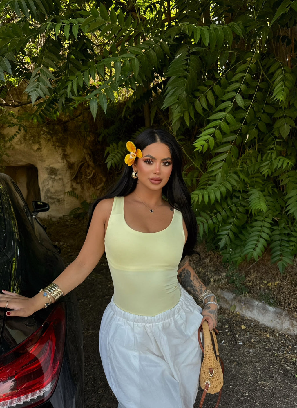 Yellow Square Neck Basic Crop Top
