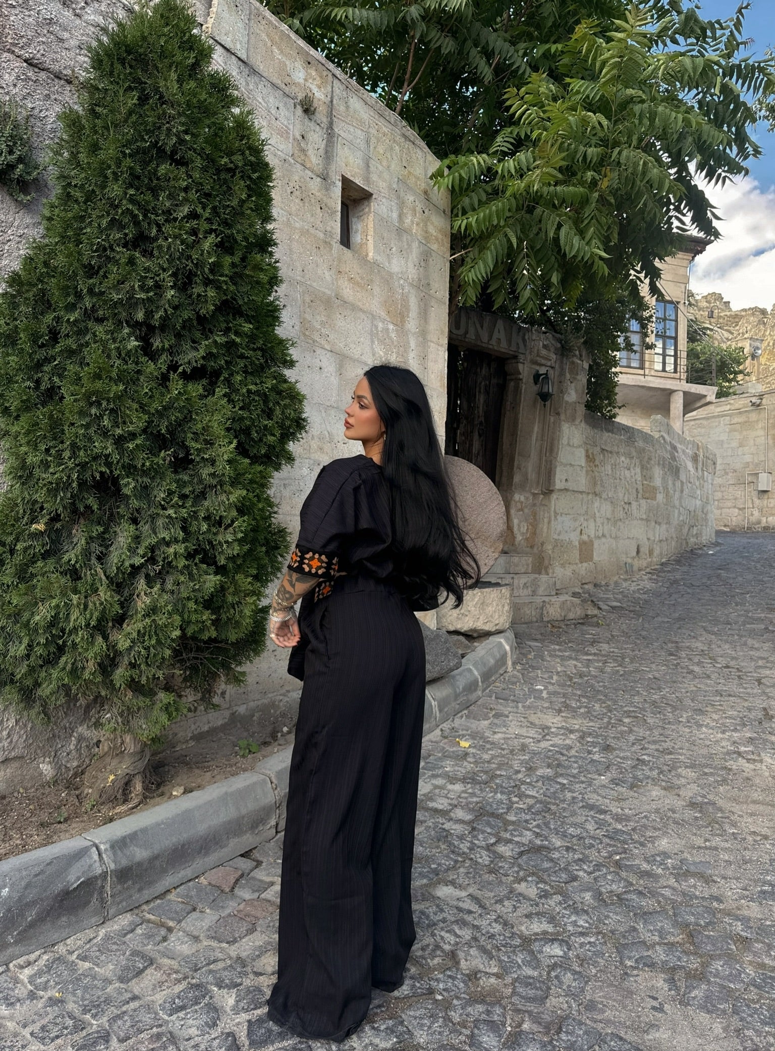 Black Ethnic Linen Two-Piece Set