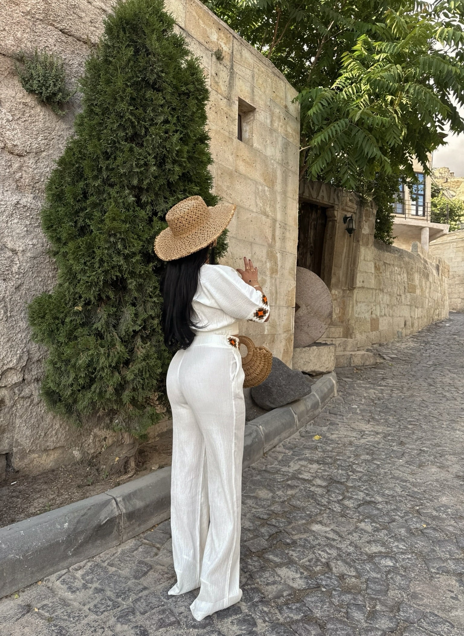 White Ethnic Linen Two-Piece Set