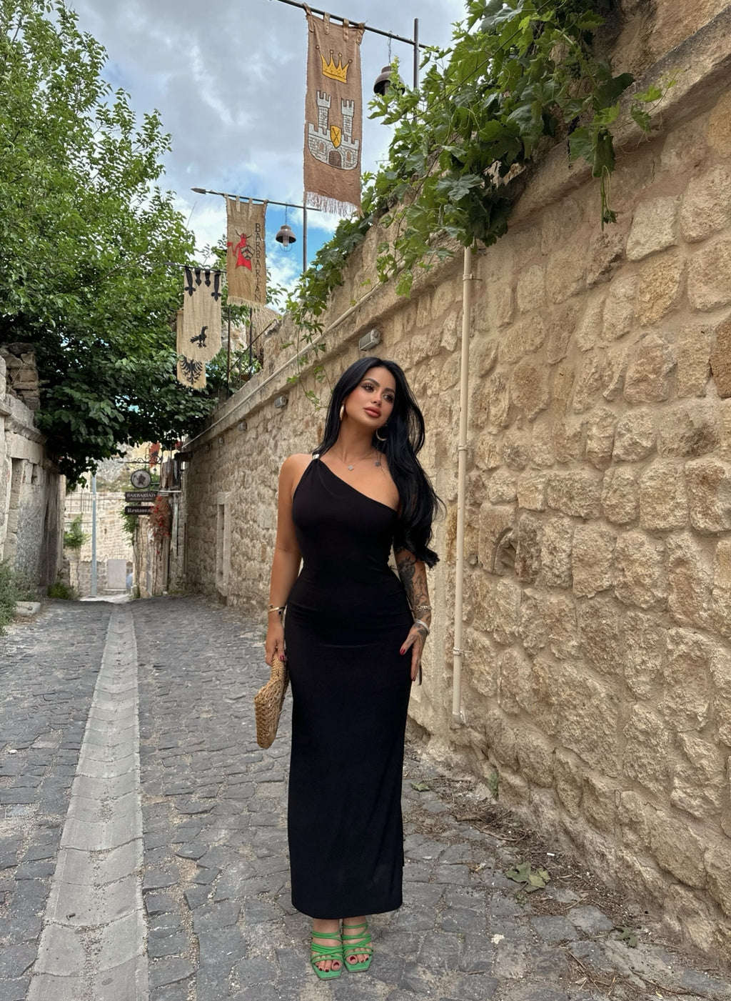 Black One-Shoulder Accessory Dress