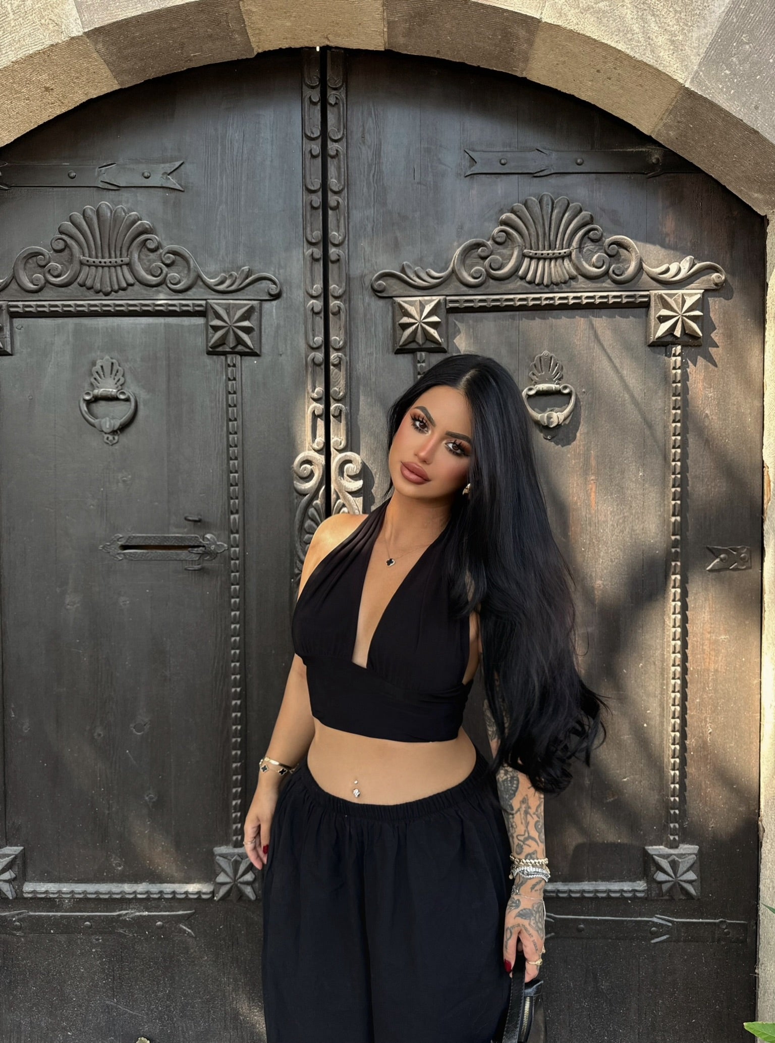 Black Halter Neck Sandy Crop Top