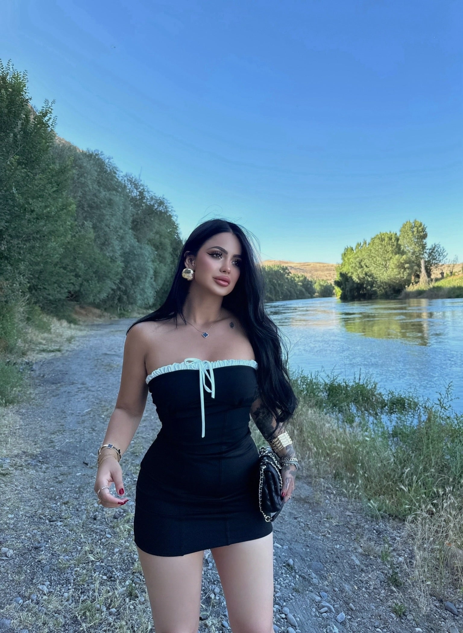 Black Tie-Neck Mini Dress