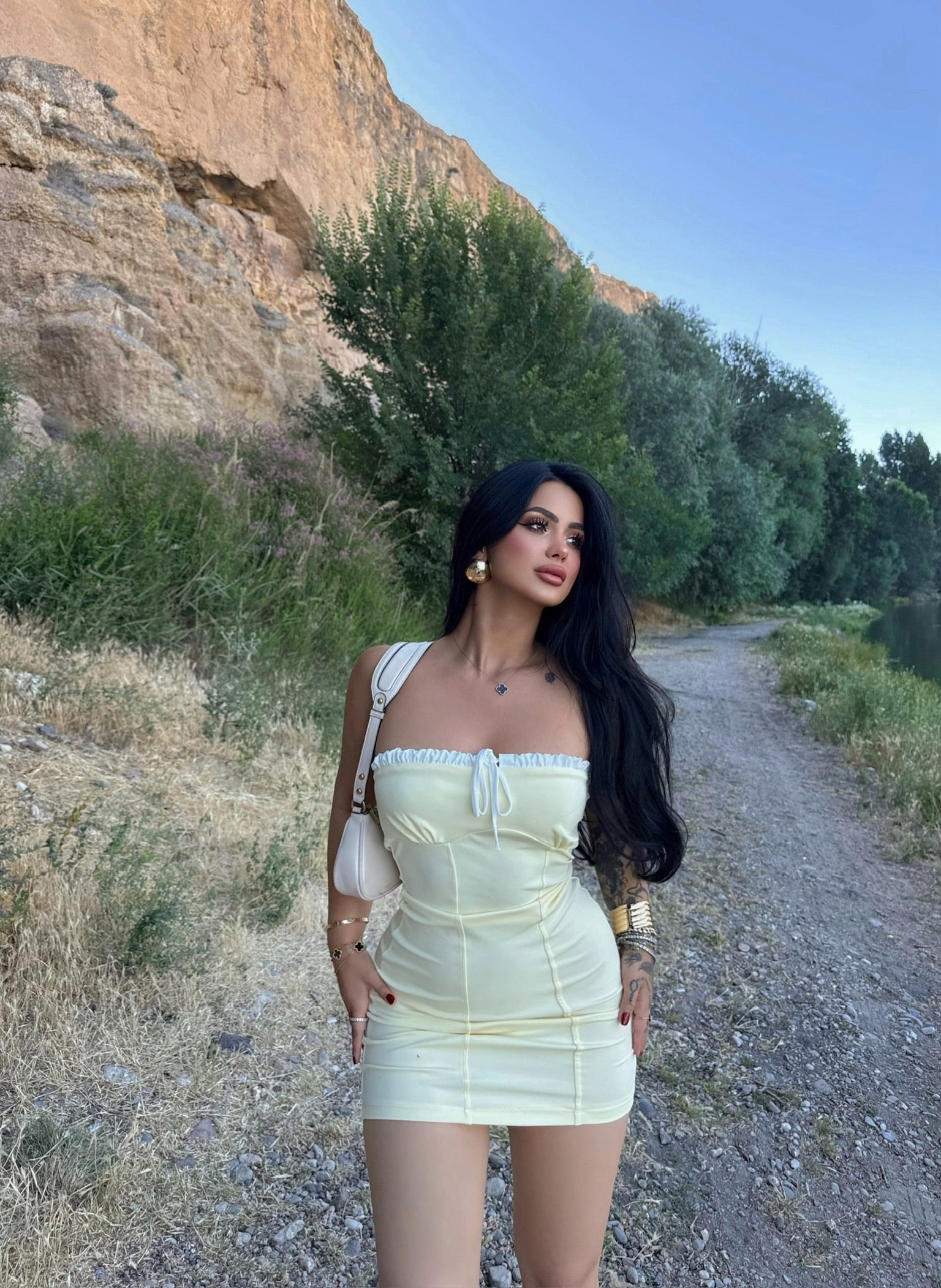 Yellow Tie-Neck Mini Dress