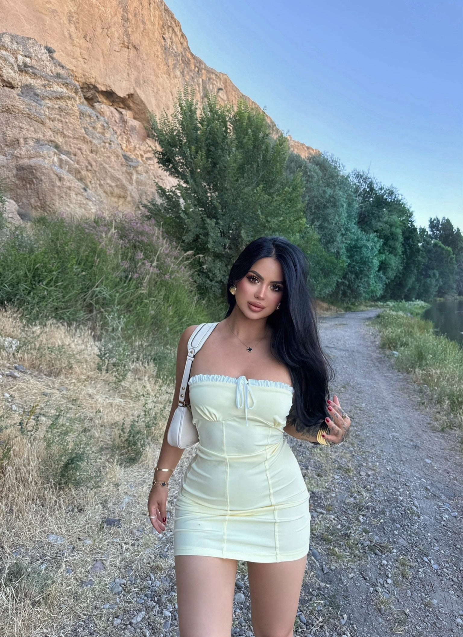 Yellow Tie-Neck Mini Dress
