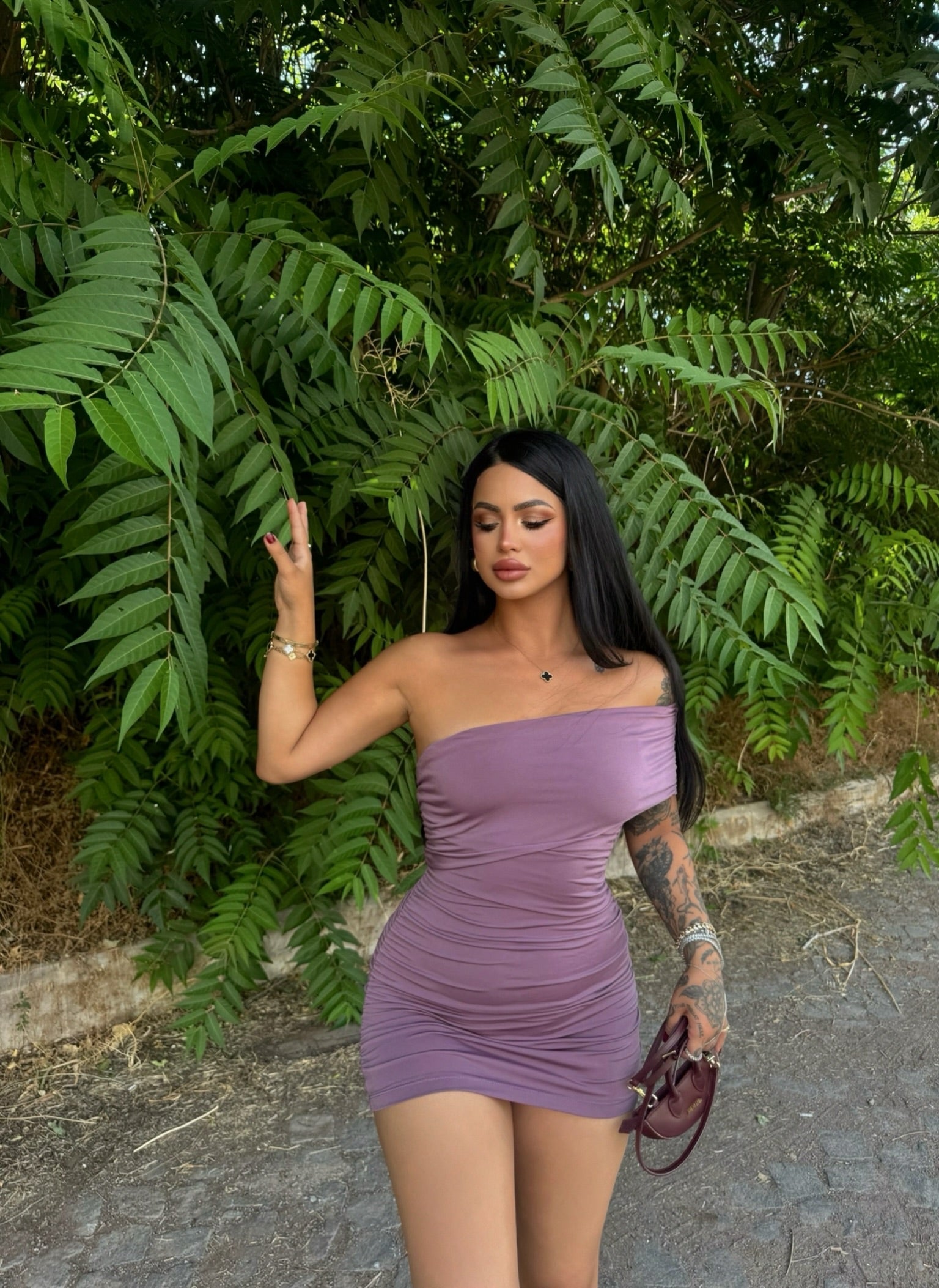 Lilac One-Shoulder Ruched Dress