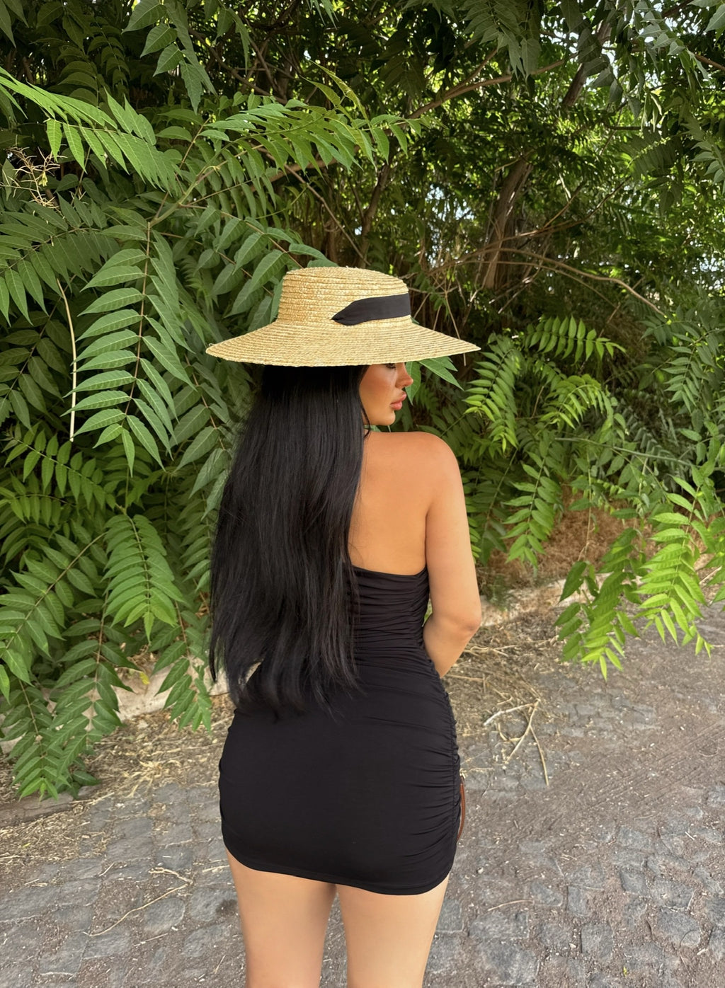 Black One-Shoulder Ruched Dress
