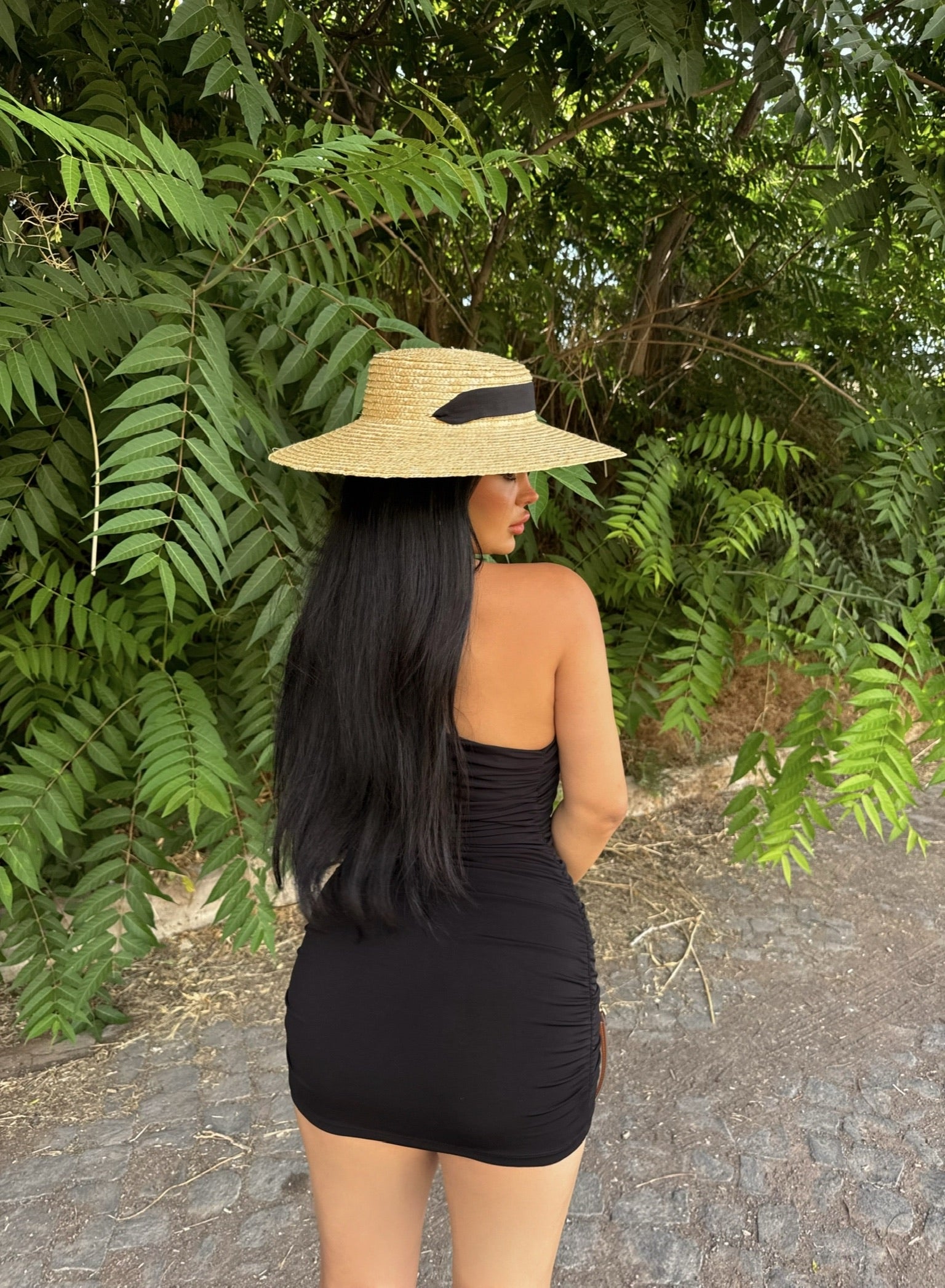 Black One-Shoulder Ruched Dress