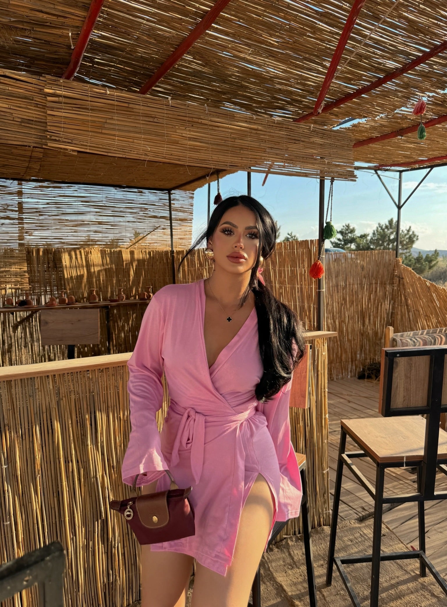 Pink Front Tie Basic Pareo