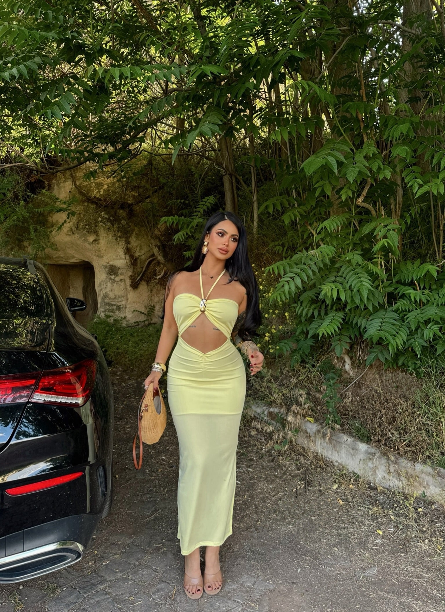 Yellow Chest Accessory Maxi Dress