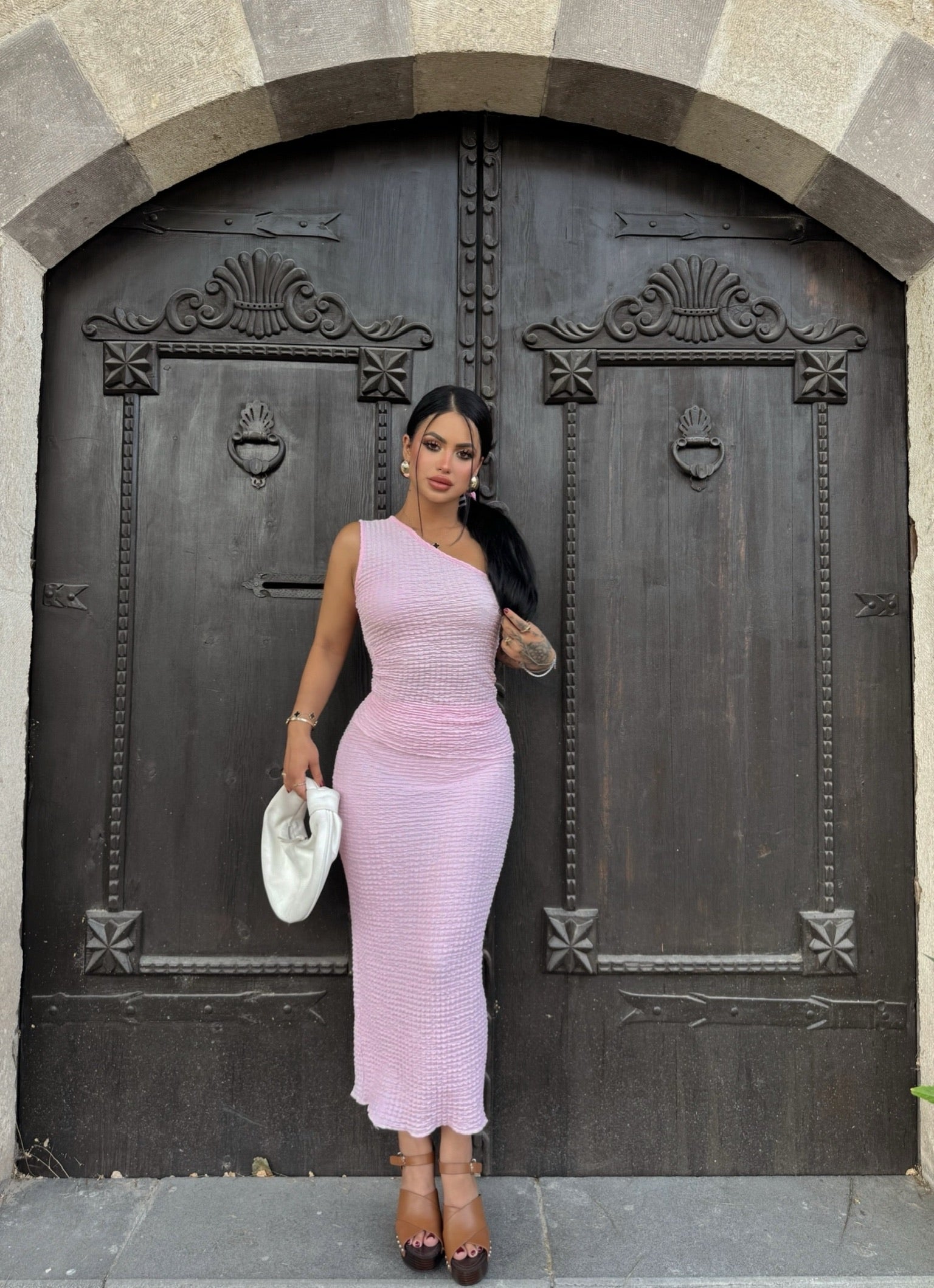 Powder One-Shoulder Skirted Set