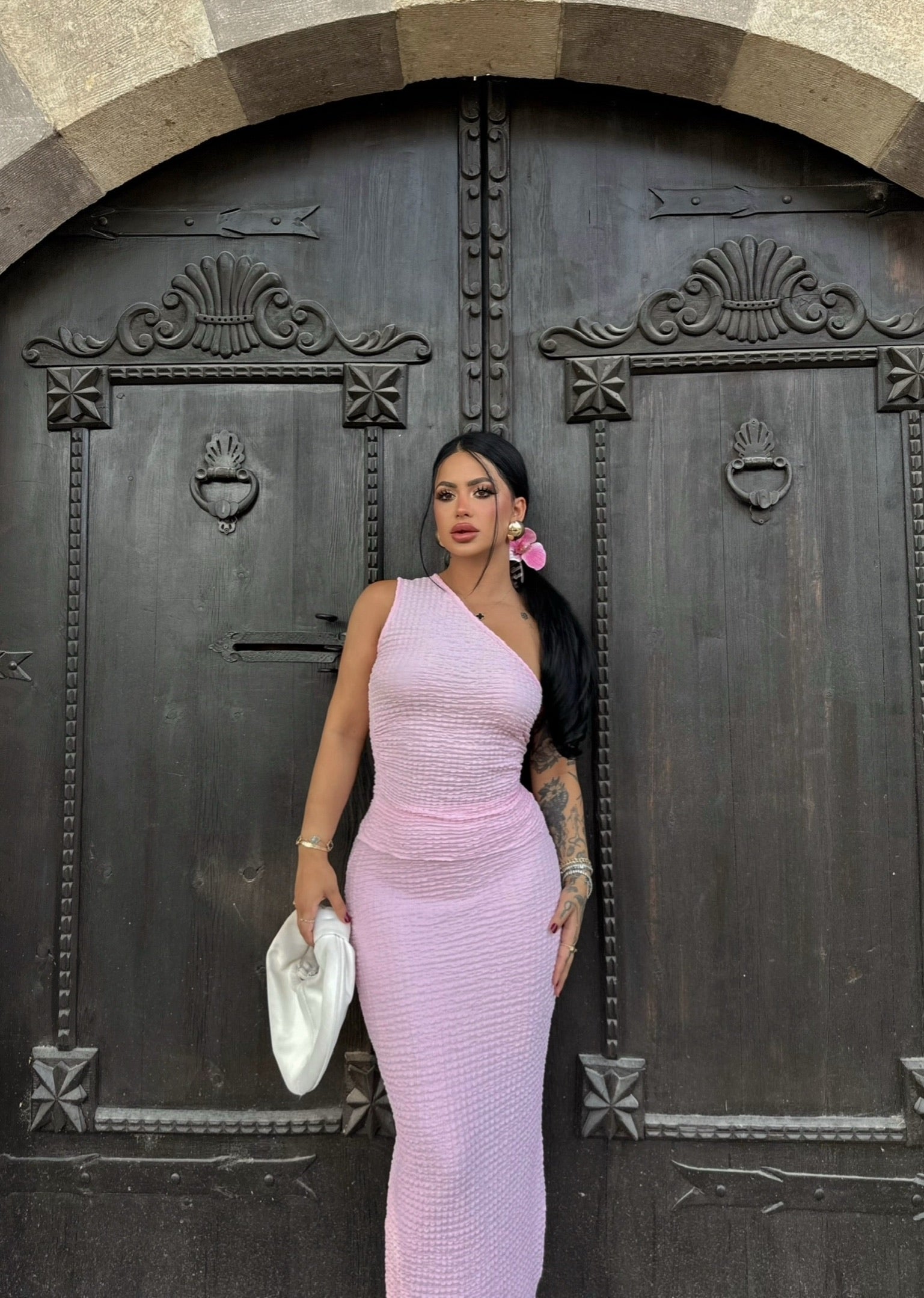 Powder One-Shoulder Skirted Set