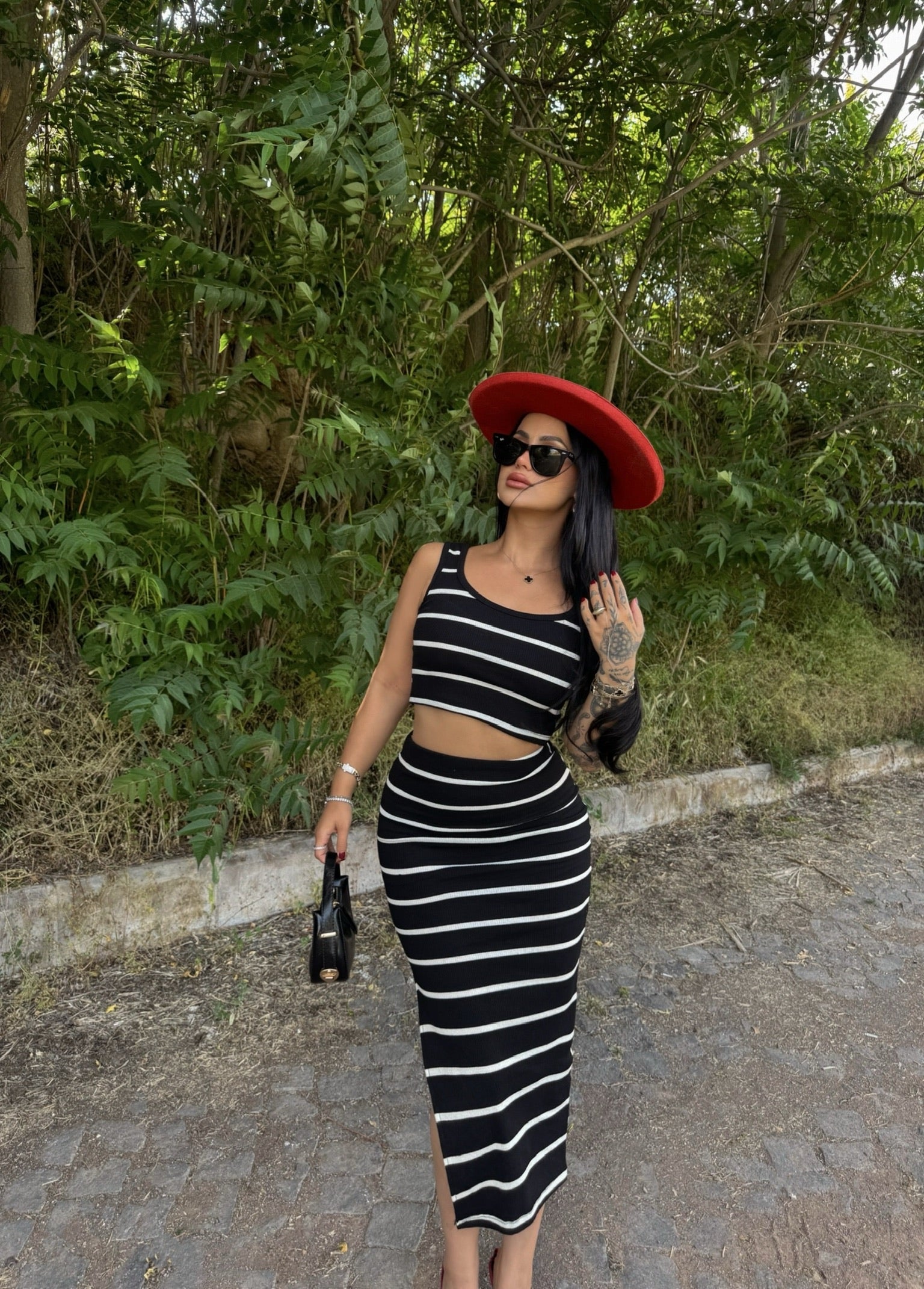 Black Ribbed Skirt & Crop Set