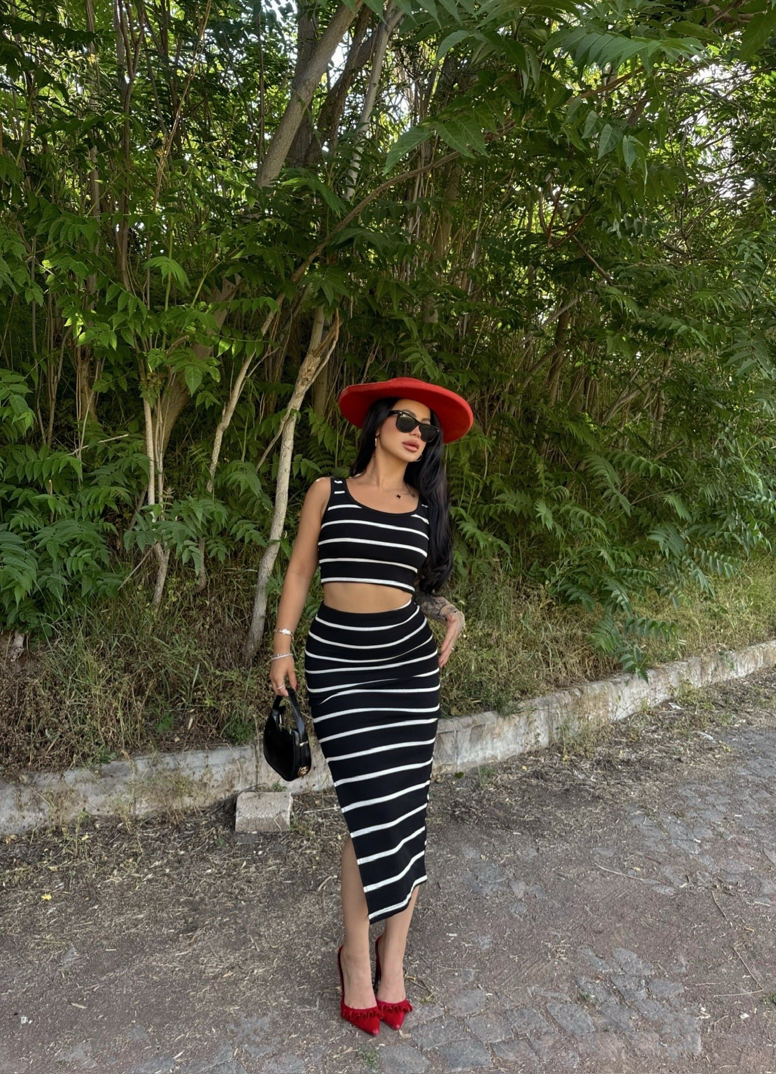 Black Ribbed Skirt & Crop Set