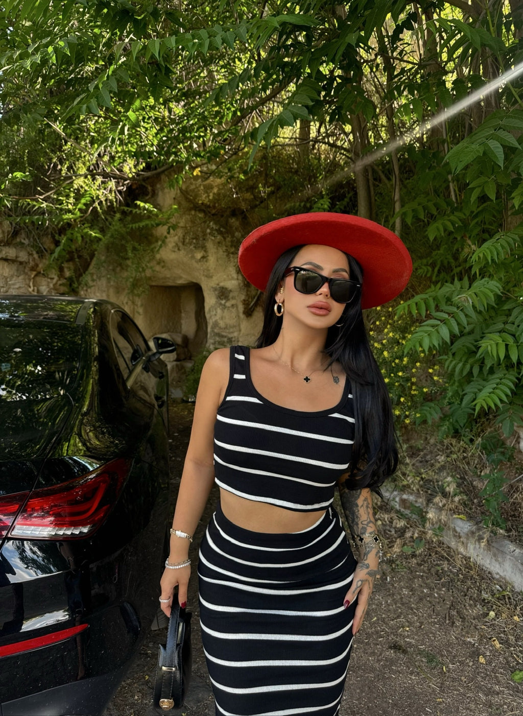 Black Ribbed Skirt & Crop Set