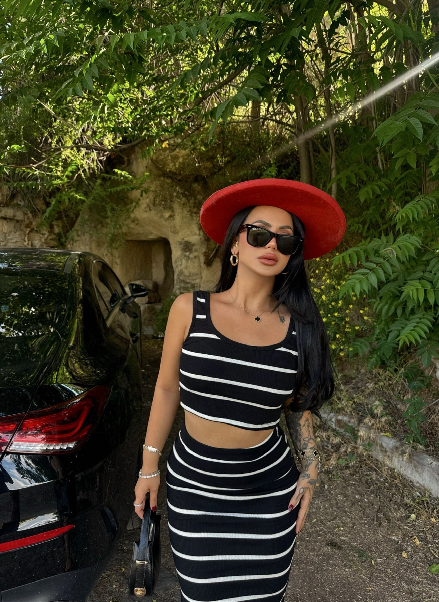 Black Ribbed Skirt & Crop Set