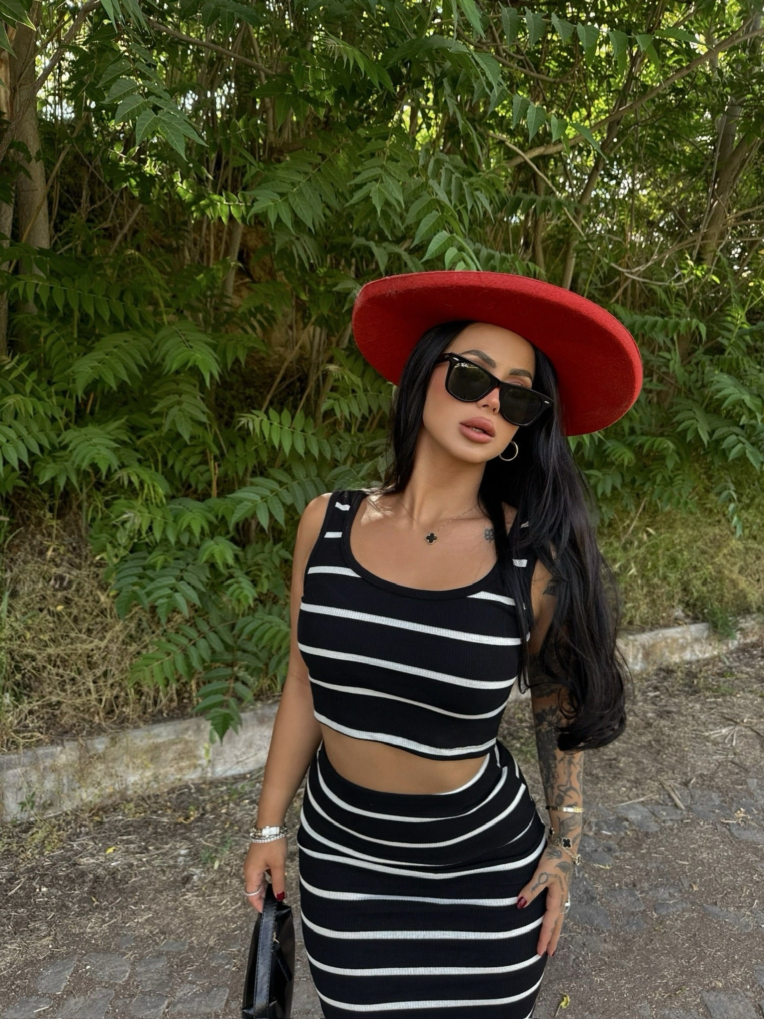 Black Ribbed Skirt & Crop Set