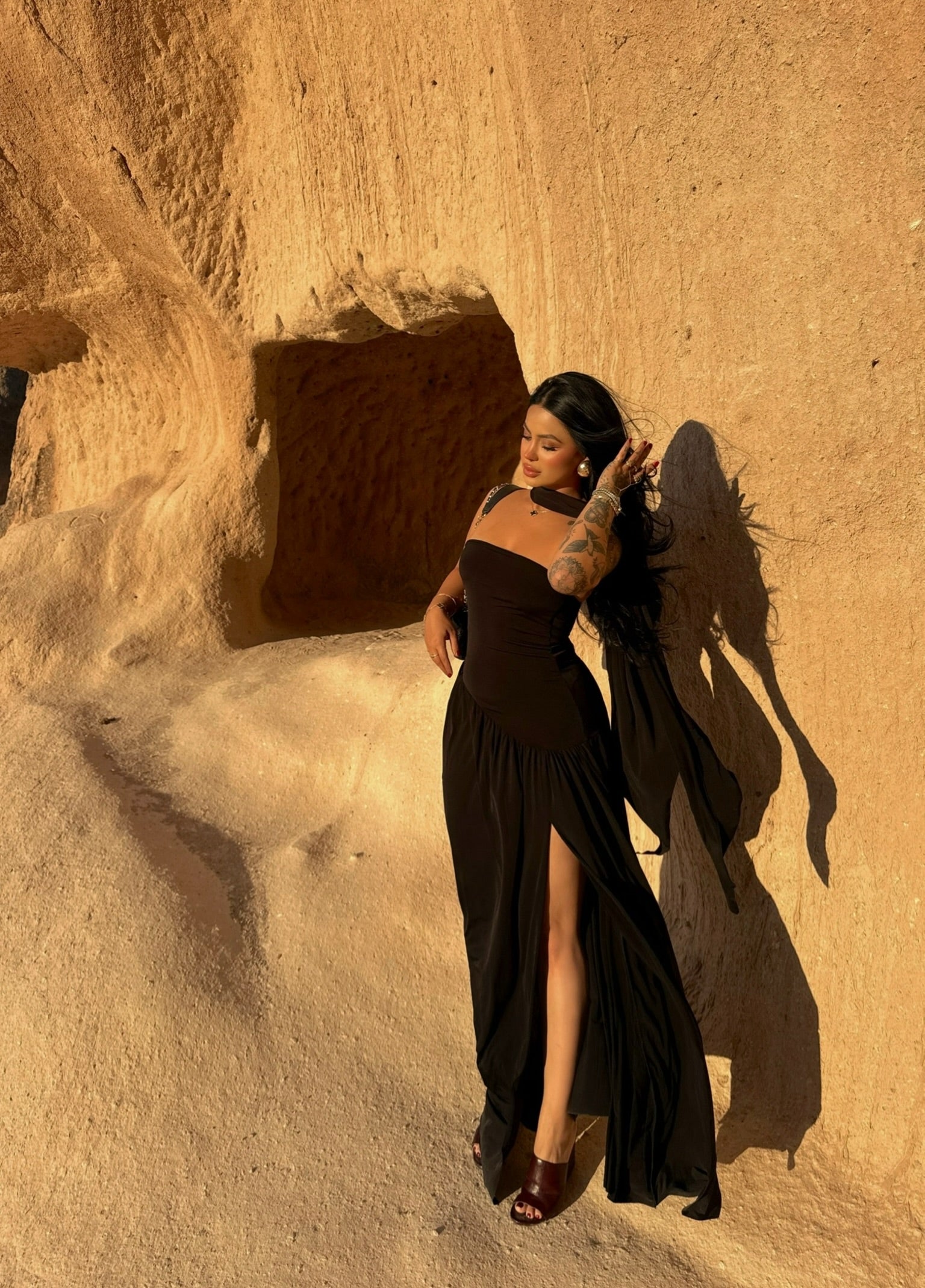 Black Scarf One-Slit Dress