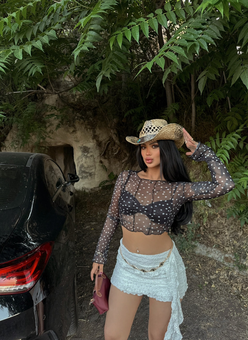 Polka Dot Tulle Crop Top