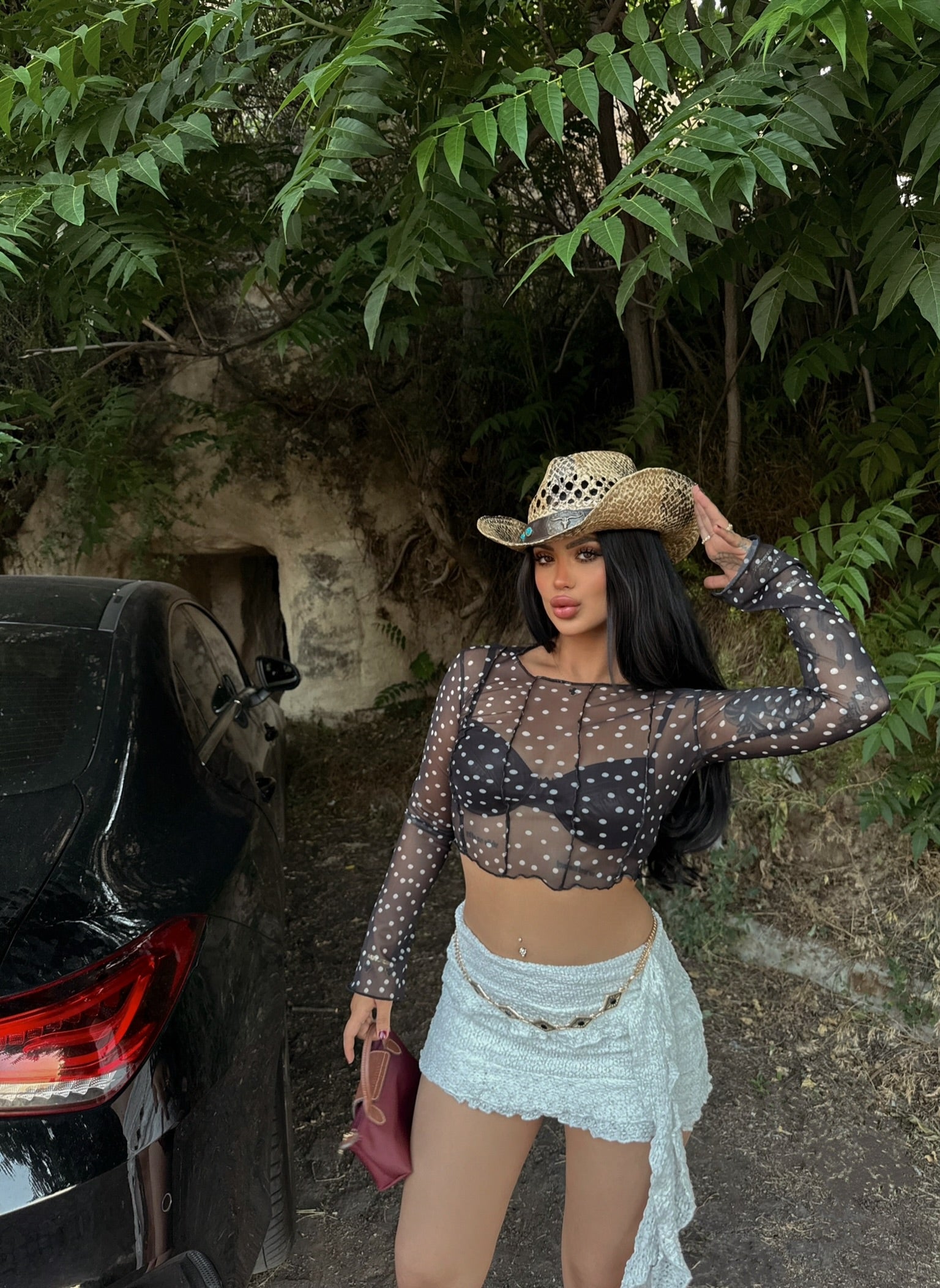 Polka Dot Tulle Crop Top