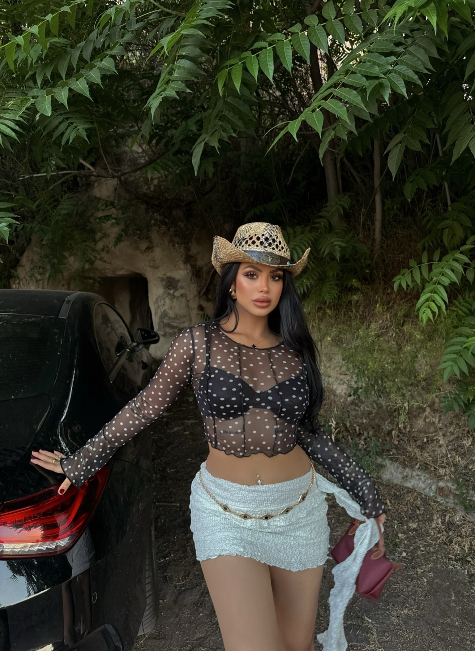 Polka Dot Tulle Crop Top