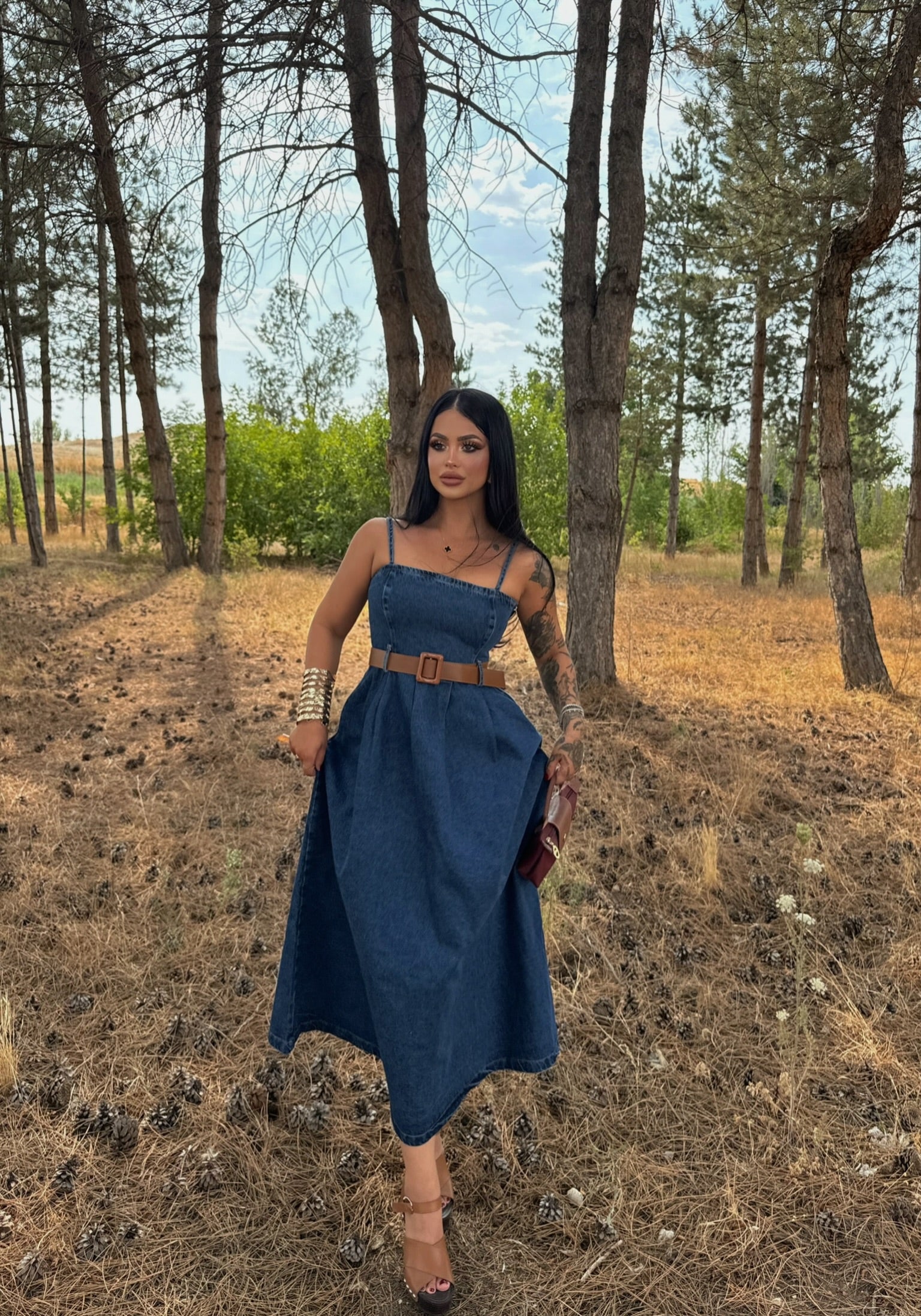 Waist Belted Denim Dress