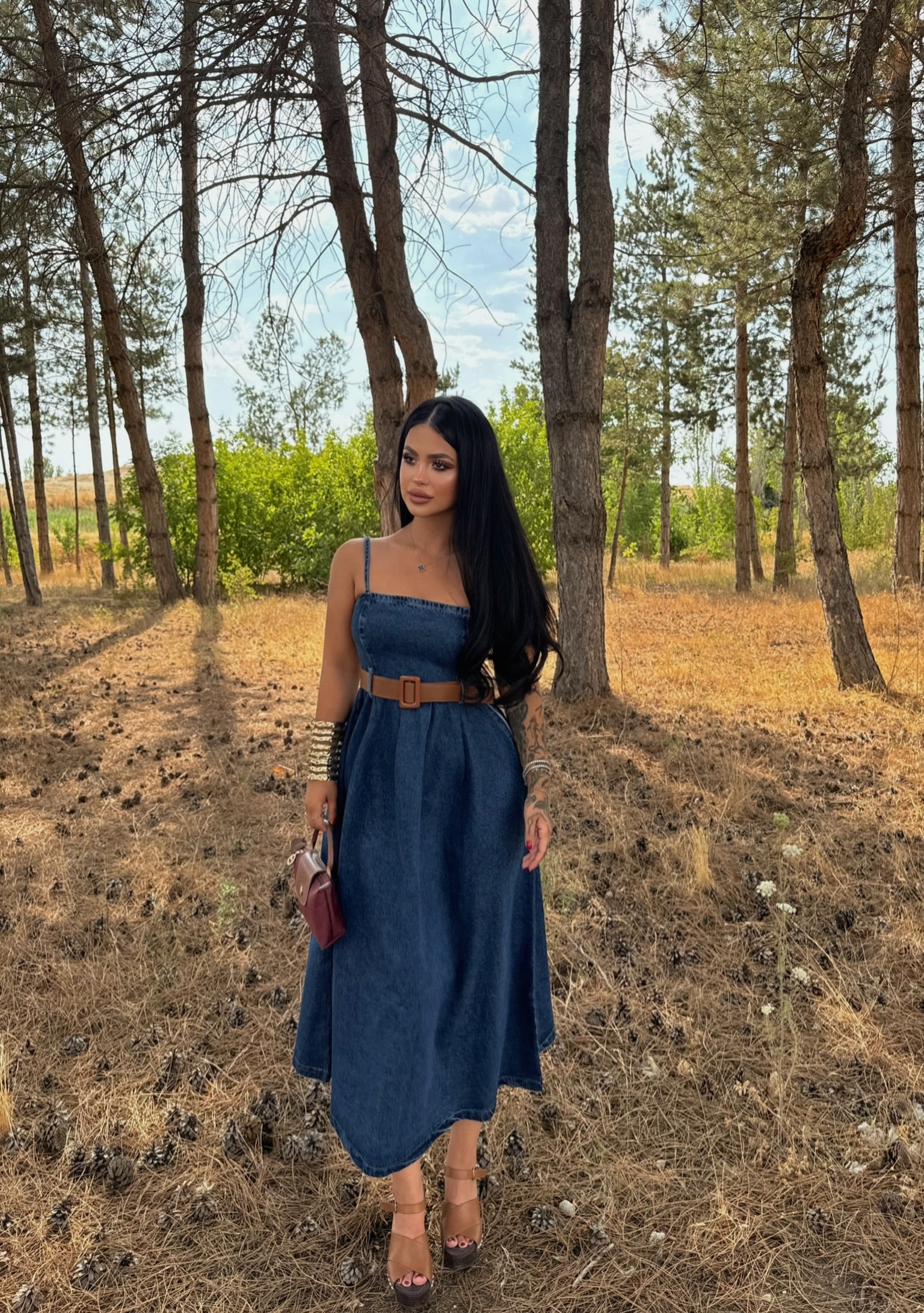 Waist Belted Denim Dress