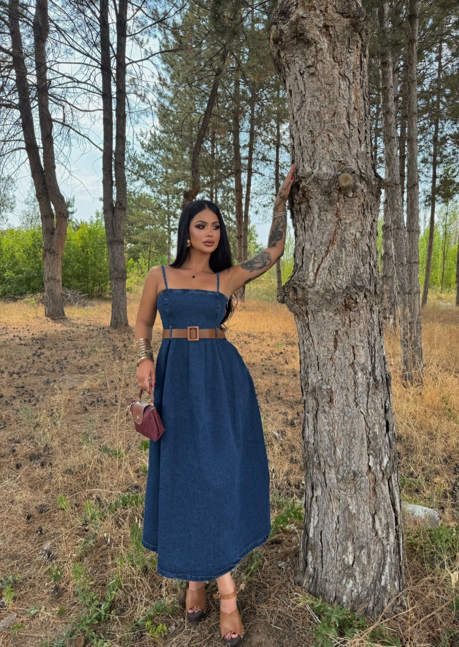 Waist Belted Denim Dress