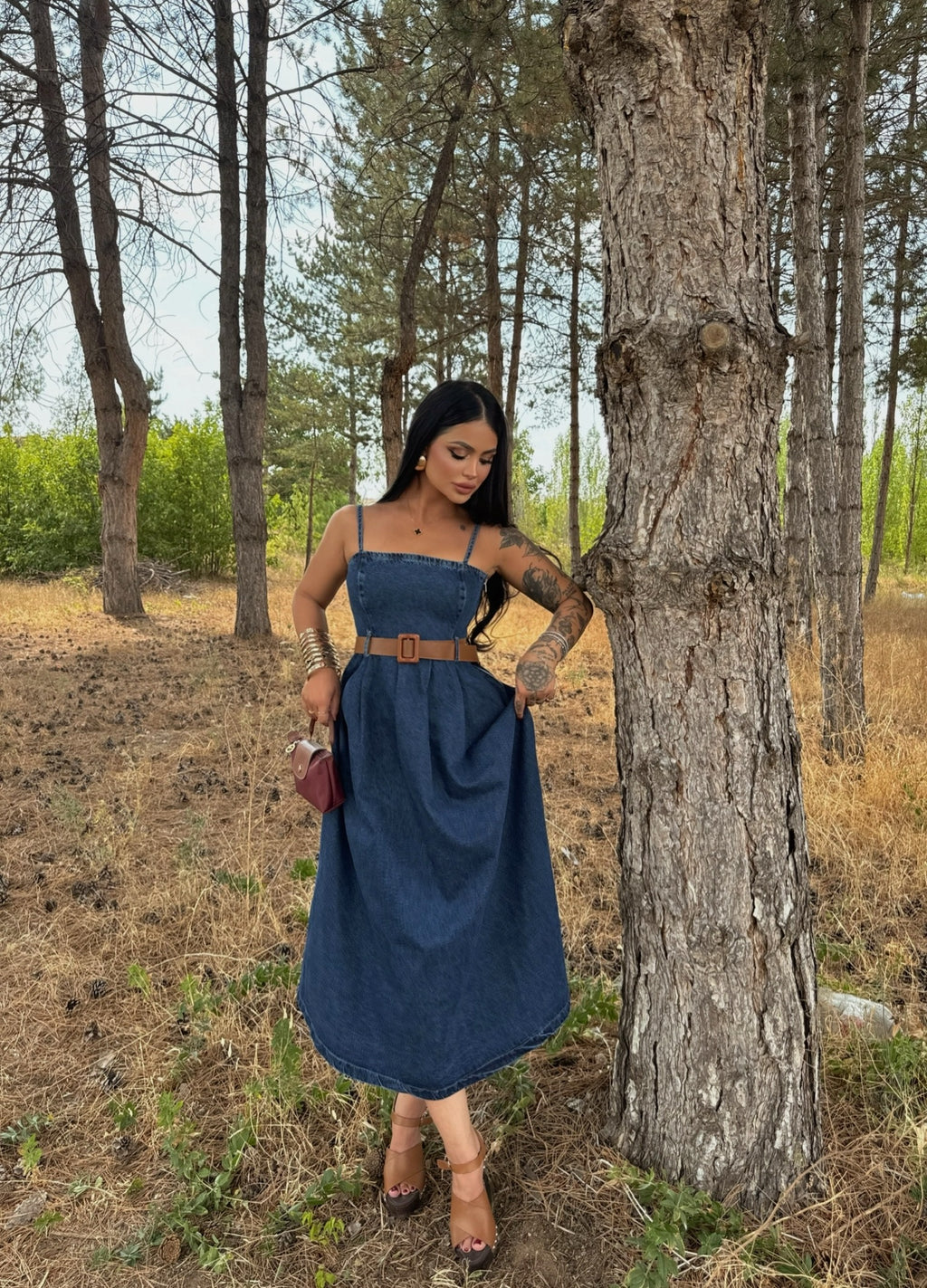 Waist Belted Denim Dress