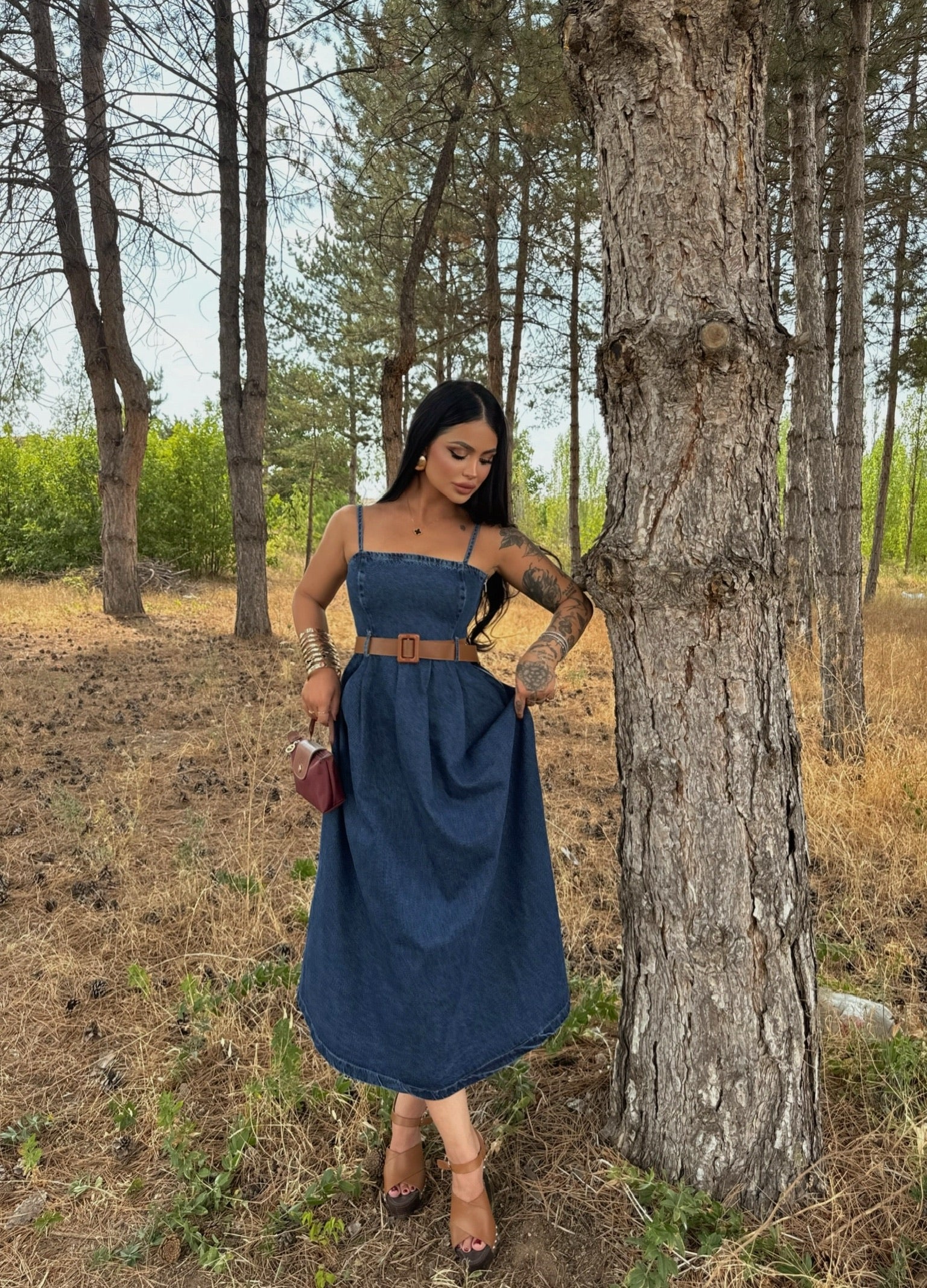 Waist Belted Denim Dress