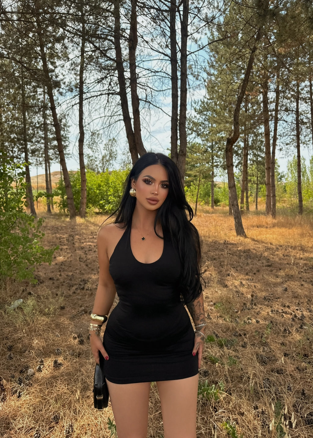 Black Semi-Lined Polyamide Dress