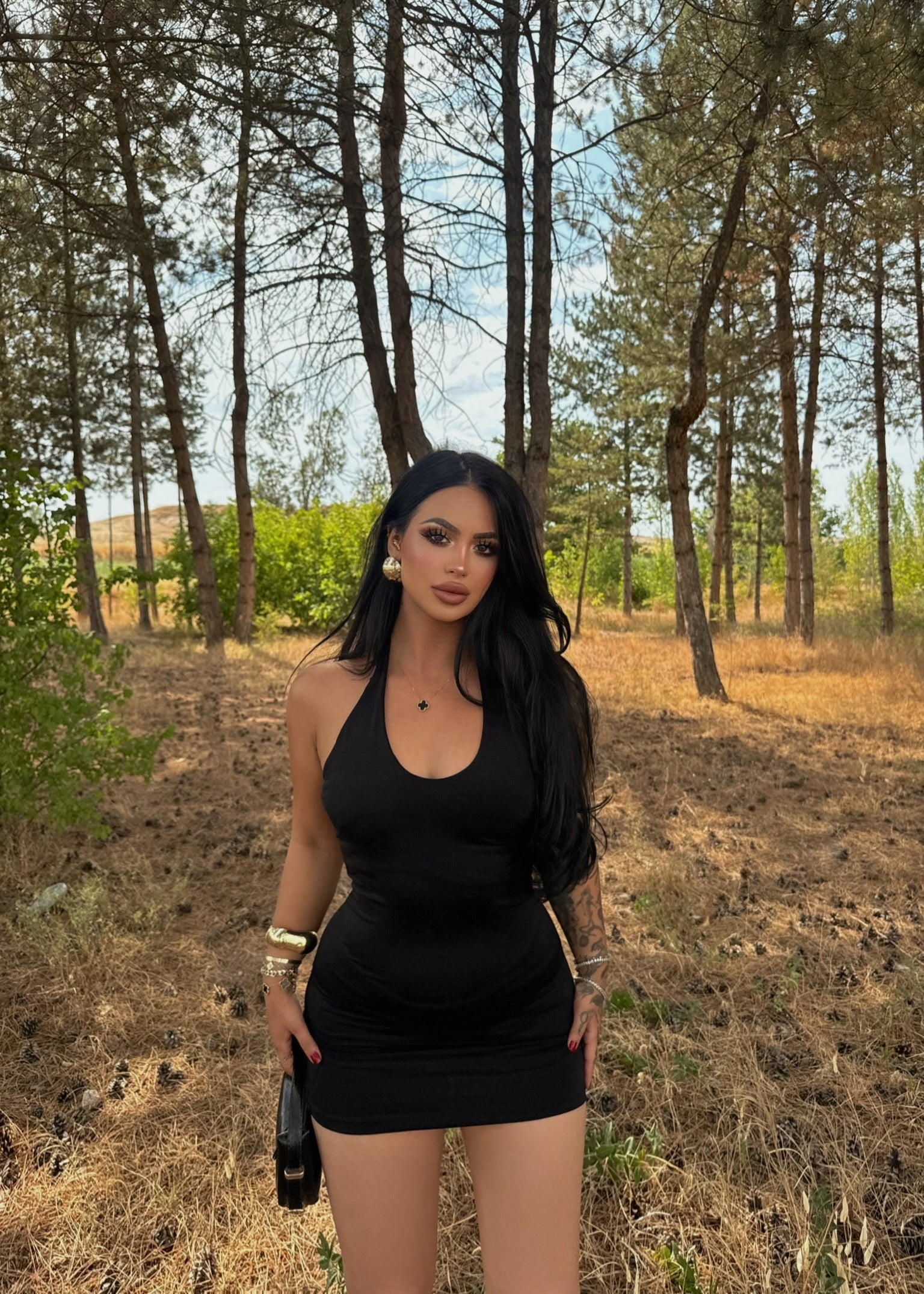 Black Semi-Lined Polyamide Dress