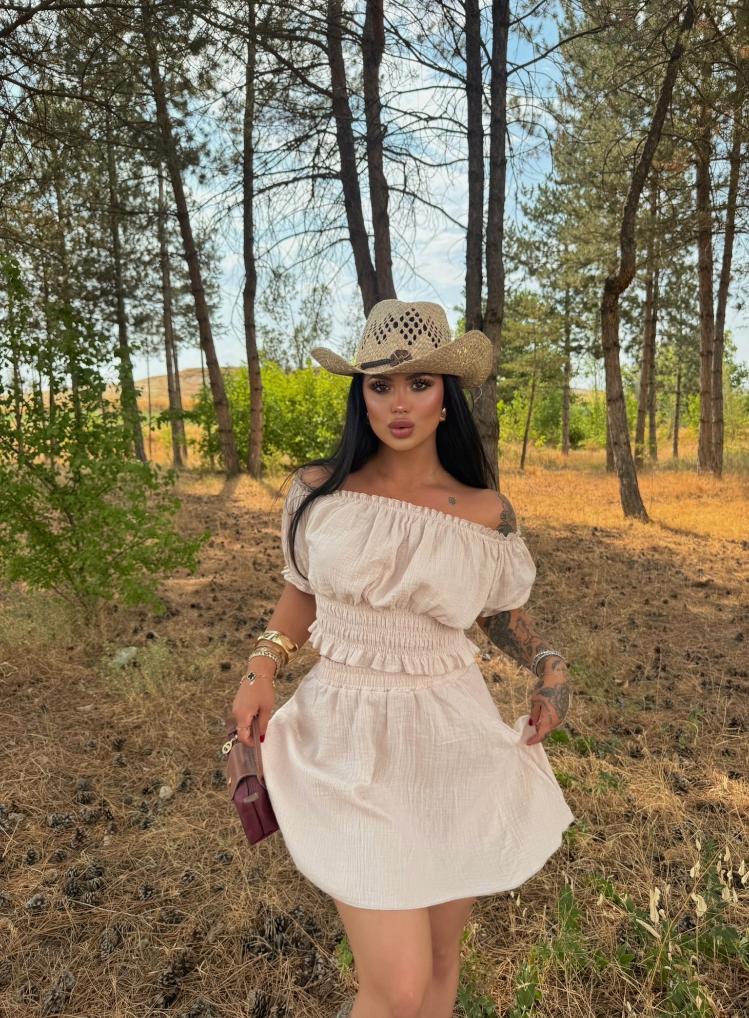 Beige Madonna Skirt Two-Piece Set