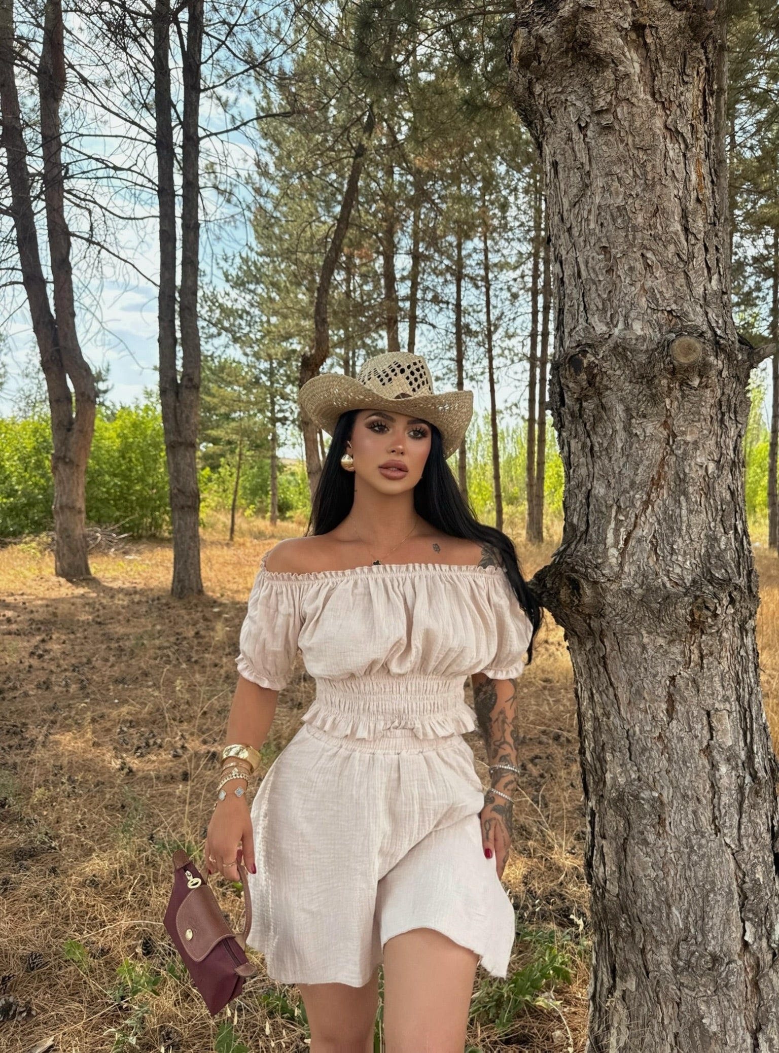 Beige Madonna Skirt Two-Piece Set