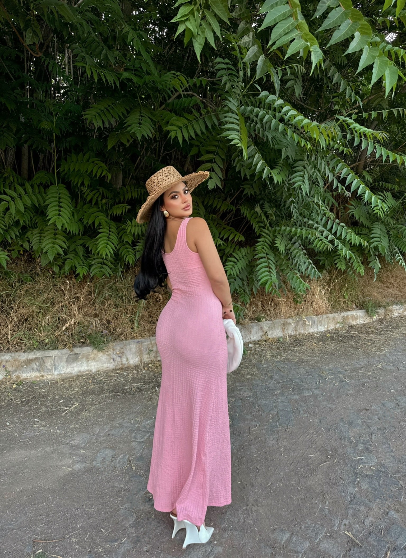 Pink Halter Crinkled Dress