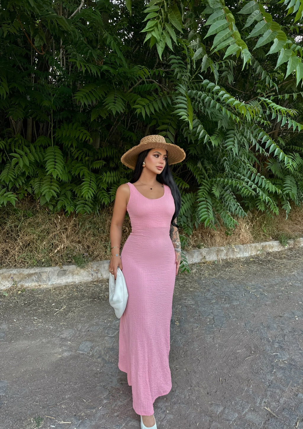 Pink Halter Crinkled Dress