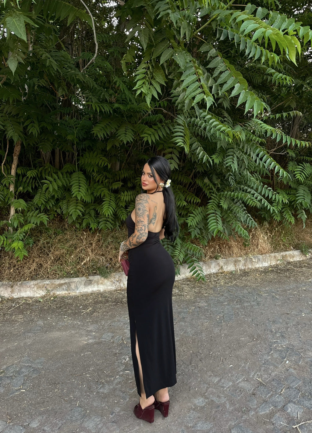 Black Halter Neck Double-Lined Dress